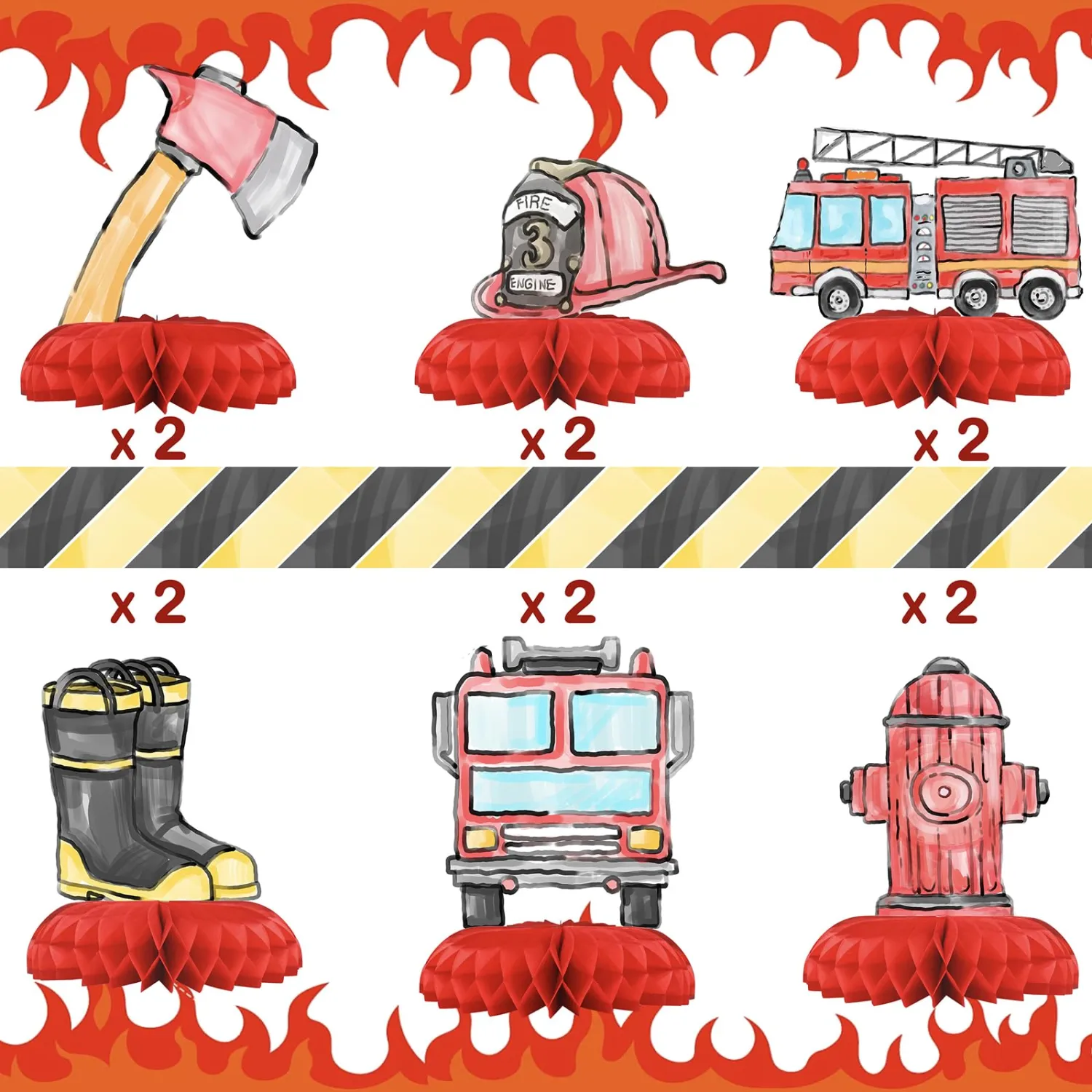 Fire Truck Party Decorations - Honeycomb Centerpieces for Firefighter Birthday Decor - Fire Truck Table Decoration for Kids - Firetruck Theme Décor