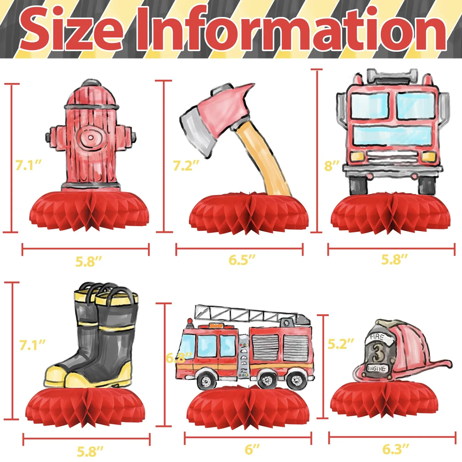 Fire Truck Party Decorations - Honeycomb Centerpieces for Firefighter Birthday Decor - Fire Truck Table Decoration for Kids - Firetruck Theme Décor