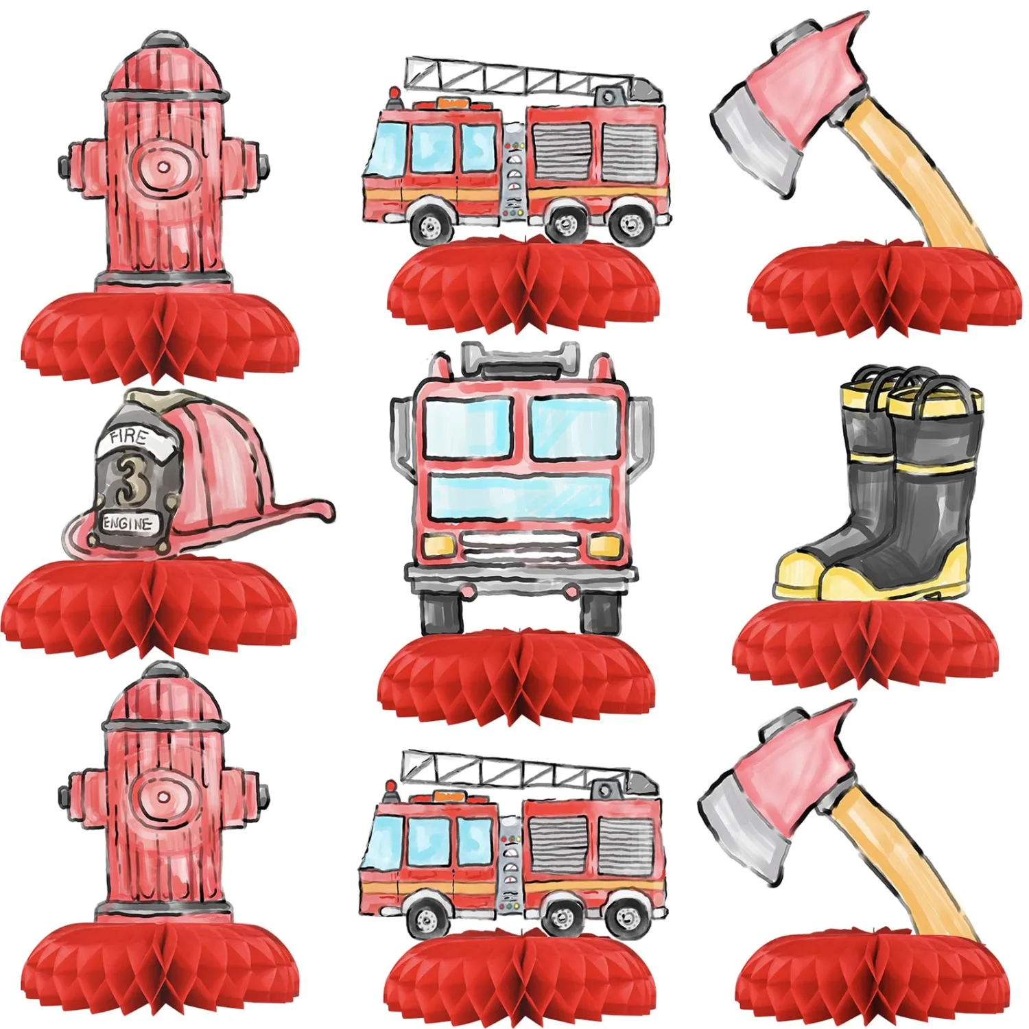 Fire Truck Party Decorations - Honeycomb Centerpieces for Firefighter Birthday Decor - Fire Truck Table Decoration for Kids - Firetruck Theme Décor