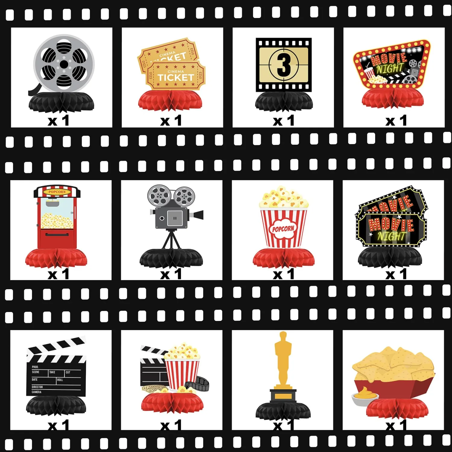 Movie Night Birthday Party Decorations - Honeycomb Centerpieces for Movie Night Birthday Decor