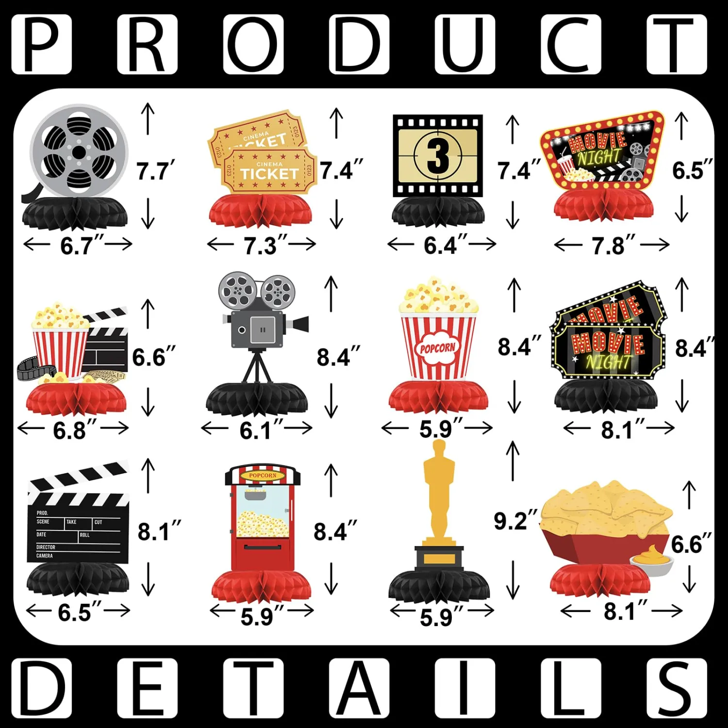 Movie Night Birthday Party Decorations - Honeycomb Centerpieces for Movie Night Birthday Decor