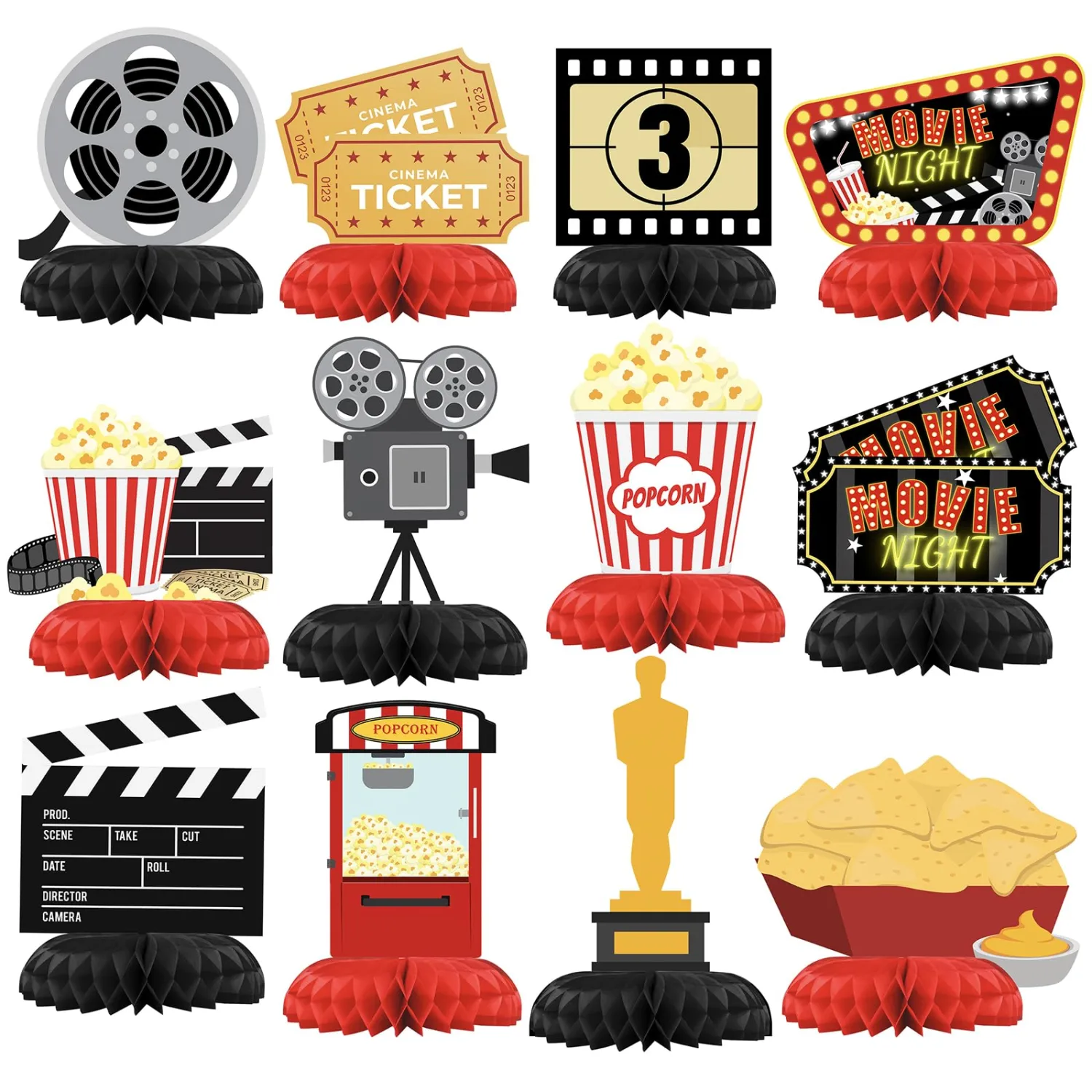 Movie Night Birthday Party Decorations - Honeycomb Centerpieces for Movie Night Birthday Decor