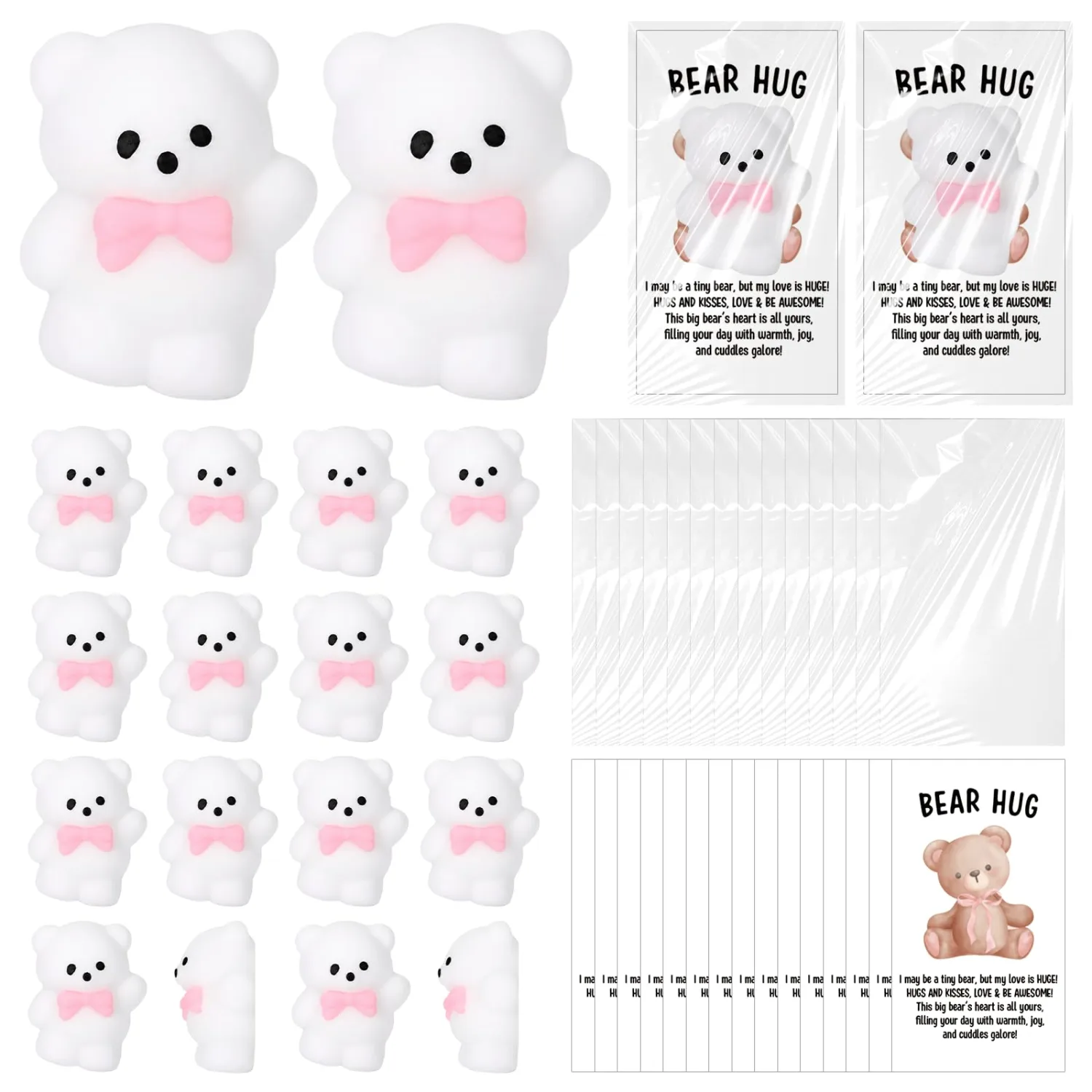 Junkin 30 Set Bear with Pink Bow Gifts Toy with Bear Hug Positive Cards