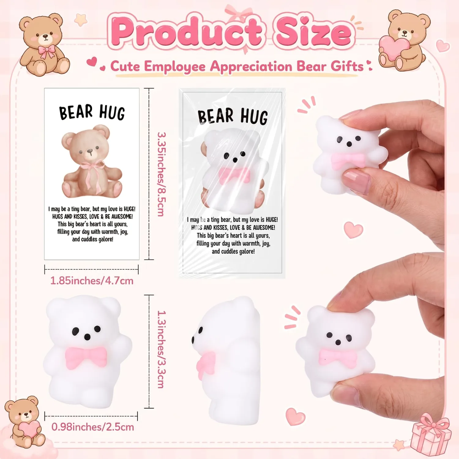 Junkin 30 Set Bear with Pink Bow Gifts Toy with Bear Hug Positive Cards