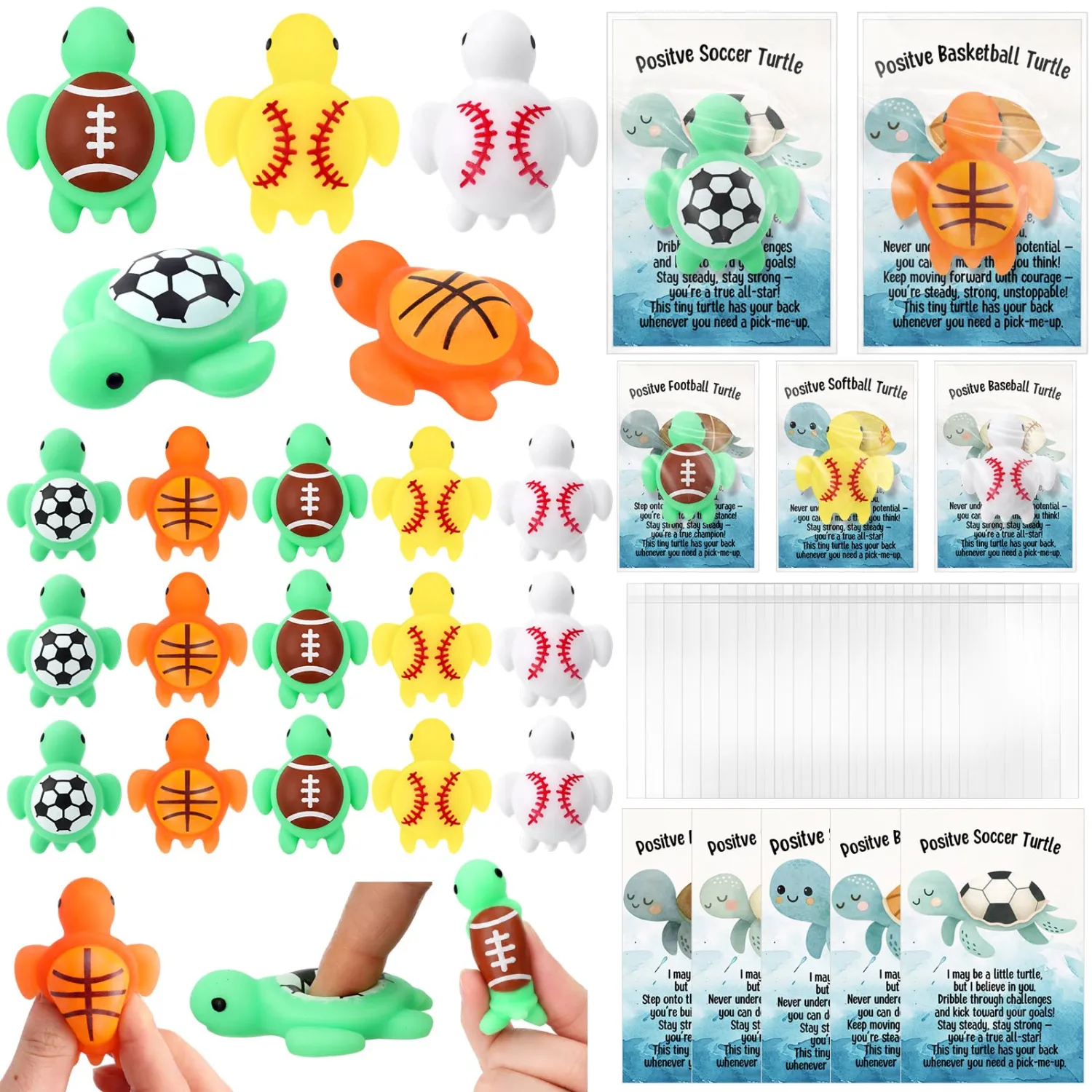 Junkin 30 Set Sports Turtle Ball Gifts Bulk with Positive Turtle Card