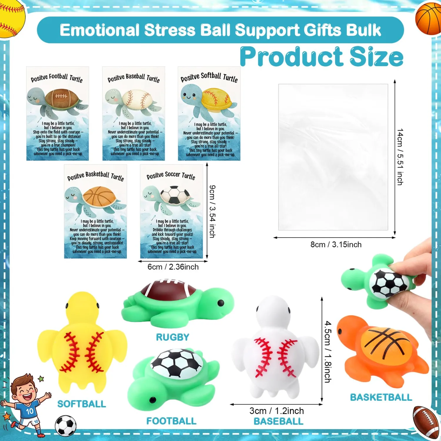 Junkin 30 Set Sports Turtle Ball Gifts Bulk with Positive Turtle Card