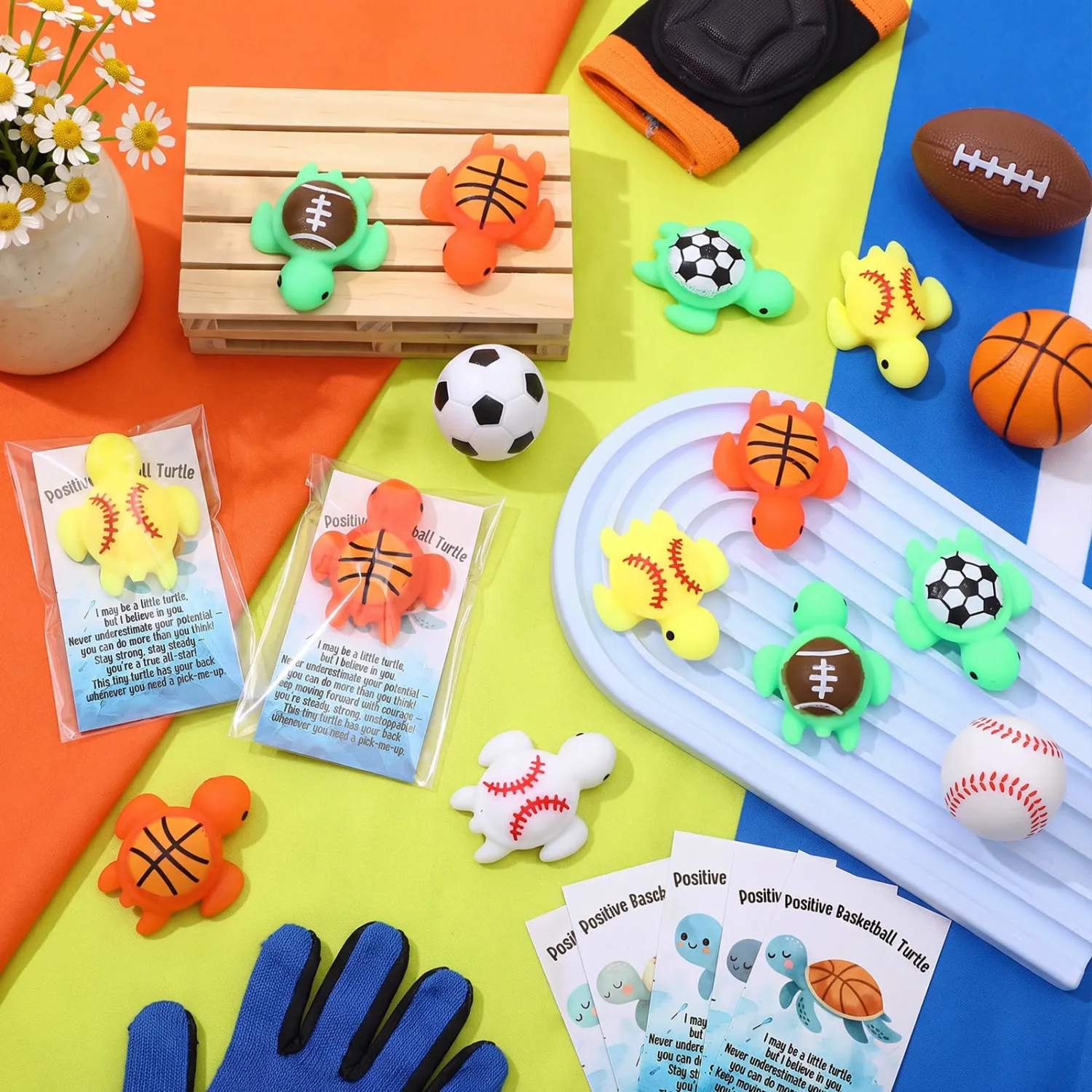 Junkin 30 Set Sports Turtle Ball Gifts Bulk with Positive Turtle Card