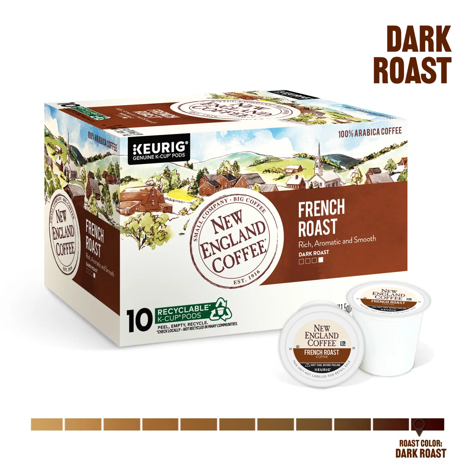 New England Coffee French Roast Single Serve Pods 10 Count (Pack of 1)