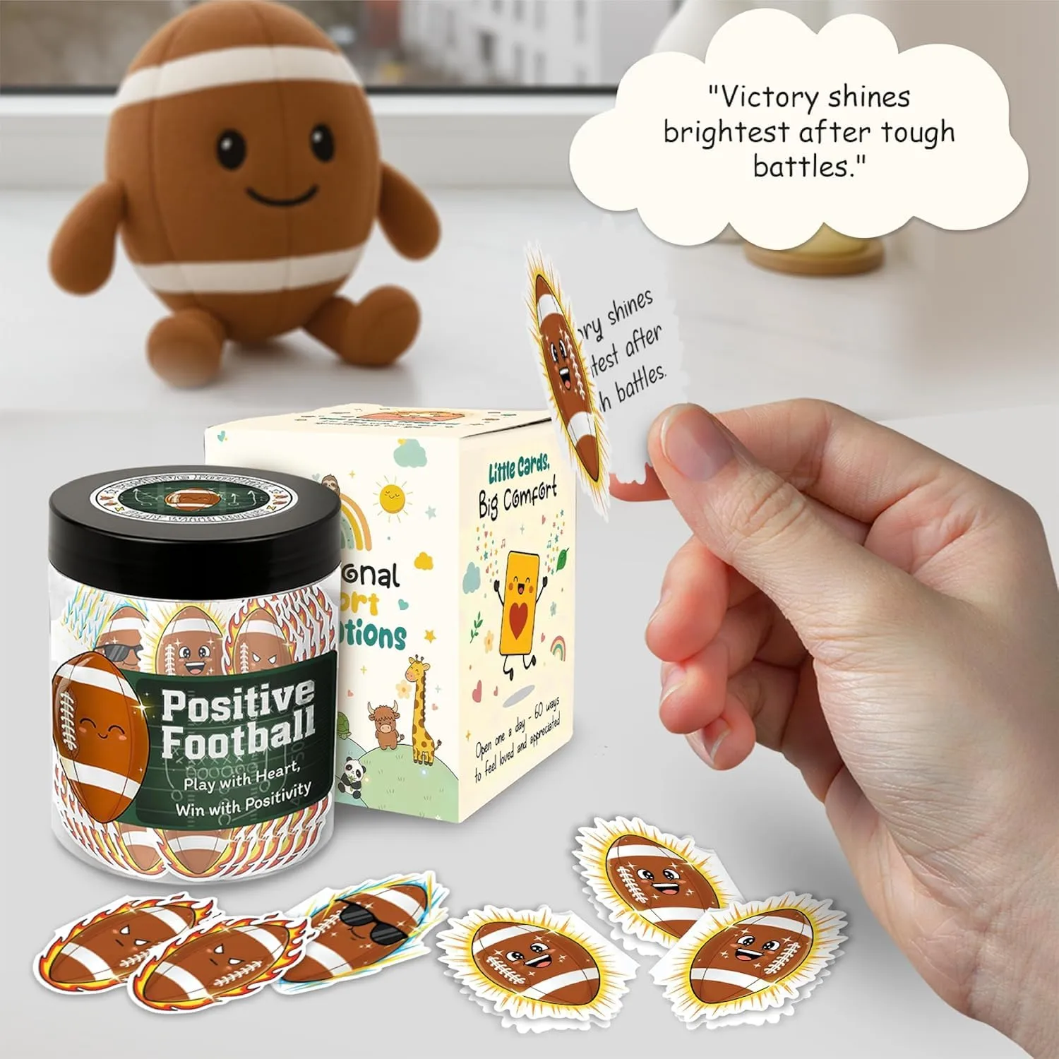 Positive Football Jar with 60 Daily Affirmation Cards, Emotional Support, Motivational Gift, Football Gifts for Men, Teens, Boys, Girls, Coaches, Team - Football Team Gifts