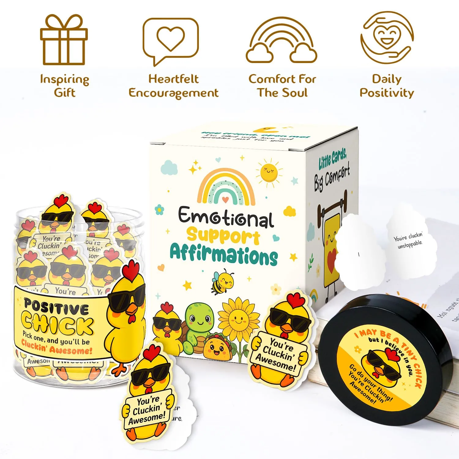 Chicken Gifts For Women - 60 Positive Chicken Cards Jar, Daily Affirmation Cards For Women, Girls, Coworkers, Best Friends - Emotional Support Chick - Birthday Gift for Womens - Teen Girl Gifts Trendy