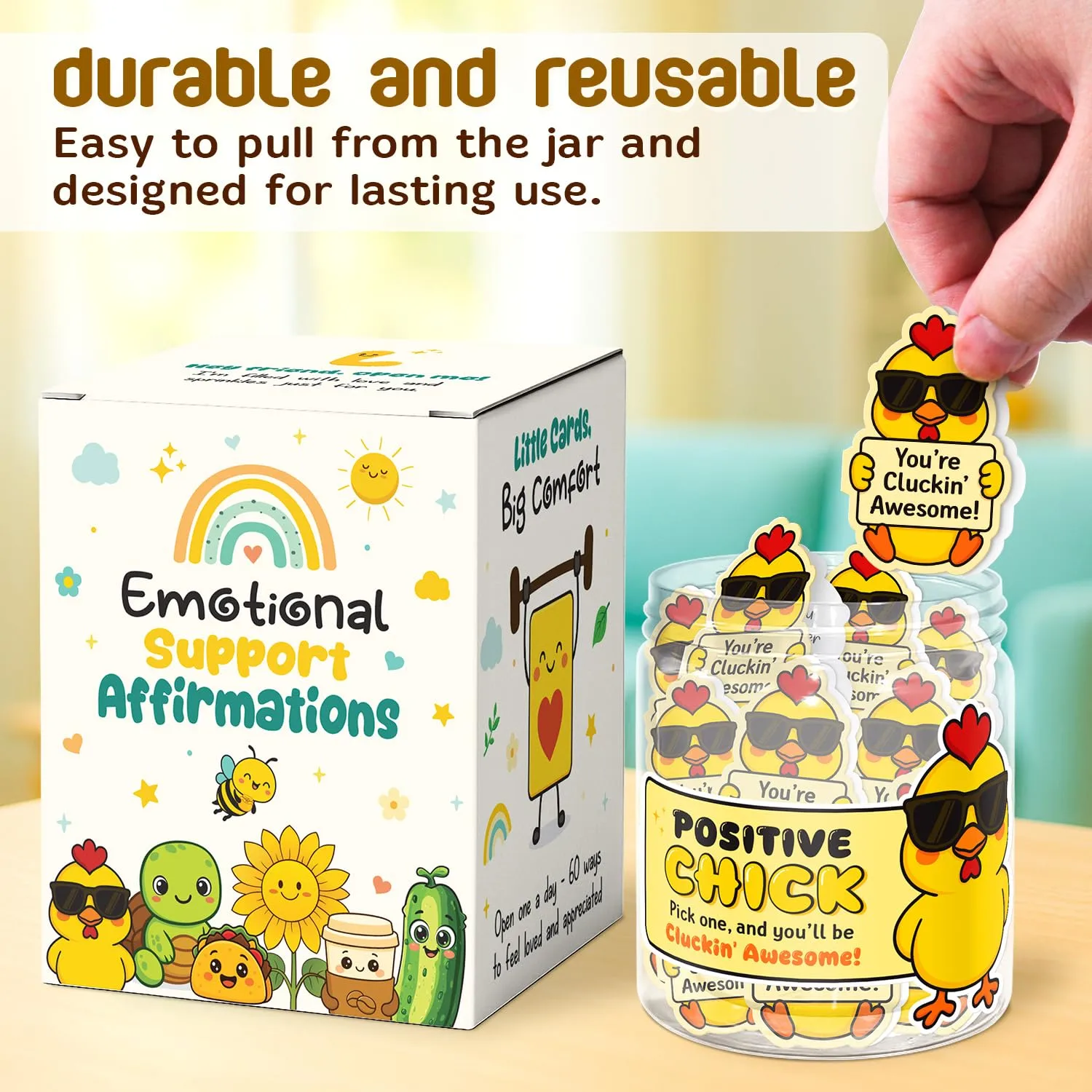 Chicken Gifts For Women - 60 Positive Chicken Cards Jar, Daily Affirmation Cards For Women, Girls, Coworkers, Best Friends - Emotional Support Chick - Birthday Gift for Womens - Teen Girl Gifts Trendy