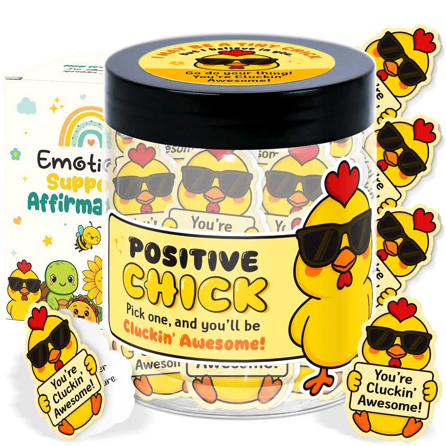 Chicken Gifts For Women - 60 Positive Chicken Cards Jar, Daily Affirmation Cards For Women, Girls, Coworkers, Best Friends - Emotional Support Chick - Birthday Gift for Womens - Teen Girl Gifts Trendy