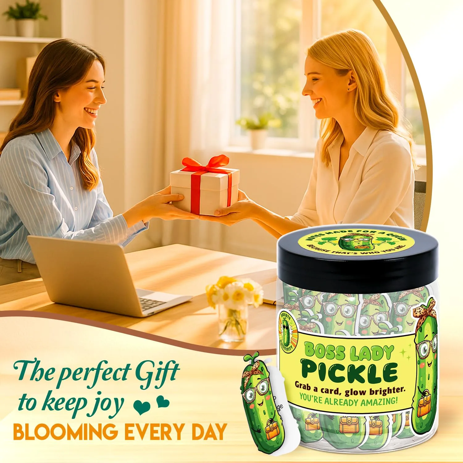 Boss Lady Gifts for Women - Pickle Funny Boss Gift, Cool Presents for Bosses, Female - Birthday Gifts, Appreciation Giftss for Women - Decorative Jar with 60 Positive Cards