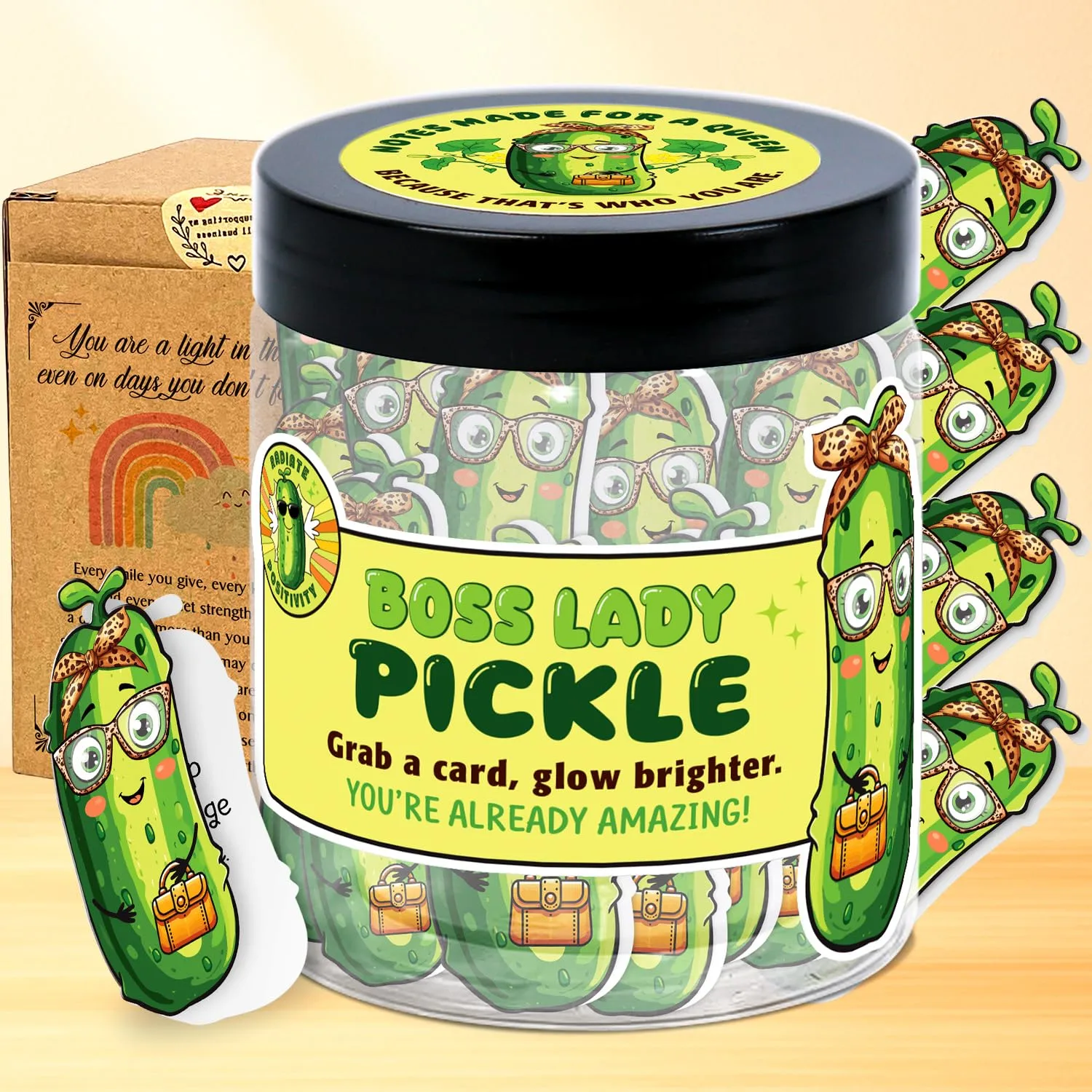 Boss Lady Gifts for Women - Pickle Funny Boss Gift, Cool Presents for Bosses, Female - Birthday Gifts, Appreciation Giftss for Women - Decorative Jar with 60 Positive Cards