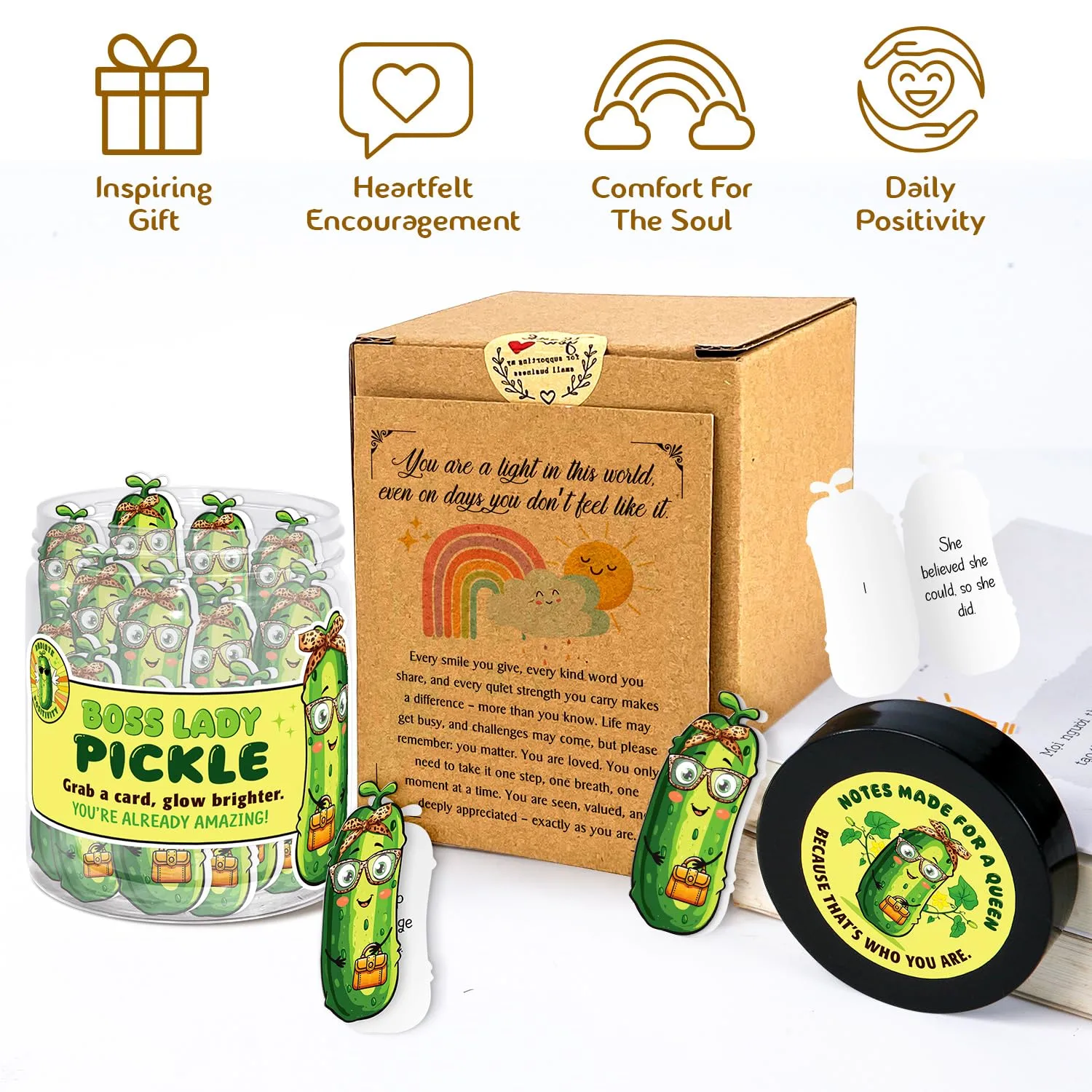 Boss Lady Gifts for Women - Pickle Funny Boss Gift, Cool Presents for Bosses, Female - Birthday Gifts, Appreciation Giftss for Women - Decorative Jar with 60 Positive Cards