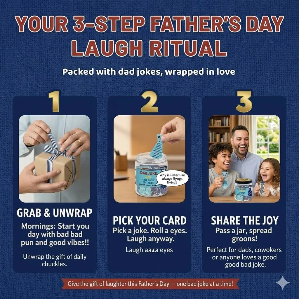 Dad Jokes Cards Jar, Funny Dad Gifts from Daughter, Funny Gag Gift, Fun Gag Gifts for Men, Coworkers, Brother - Daily Dad Jokes - Christmas Stocking Stuffers for Dad, White Elephant Gift for Adults