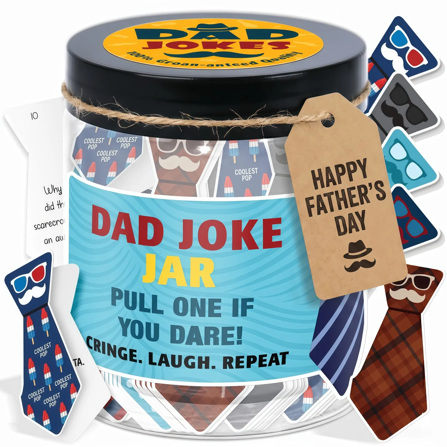 Dad Jokes Cards Jar, Funny Dad Gifts from Daughter, Funny Gag Gift, Fun Gag Gifts for Men, Coworkers, Brother - Daily Dad Jokes - Christmas Stocking Stuffers for Dad, White Elephant Gift for Adults