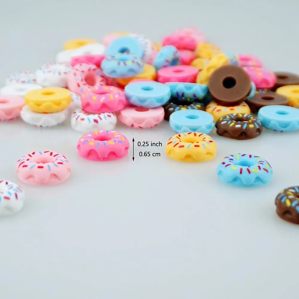 FAZHBARY 72 PCS Resin Donuts Flat Back Cute Mini Plastic Donut Embellishments for Candy Themed Holiday Party Supplies