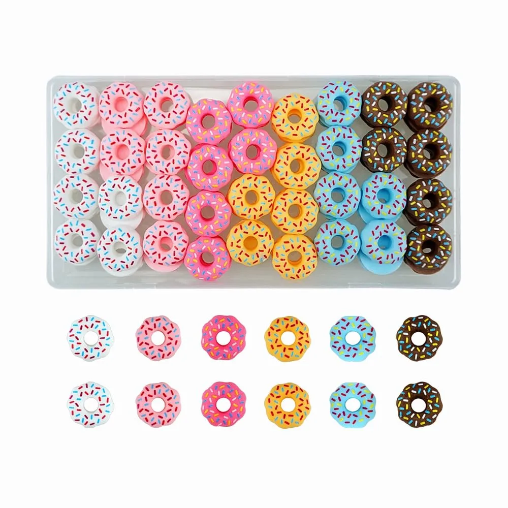 FAZHBARY 72 PCS Resin Donuts Flat Back Cute Mini Plastic Donut Embellishments for Candy Themed Holiday Party Supplies