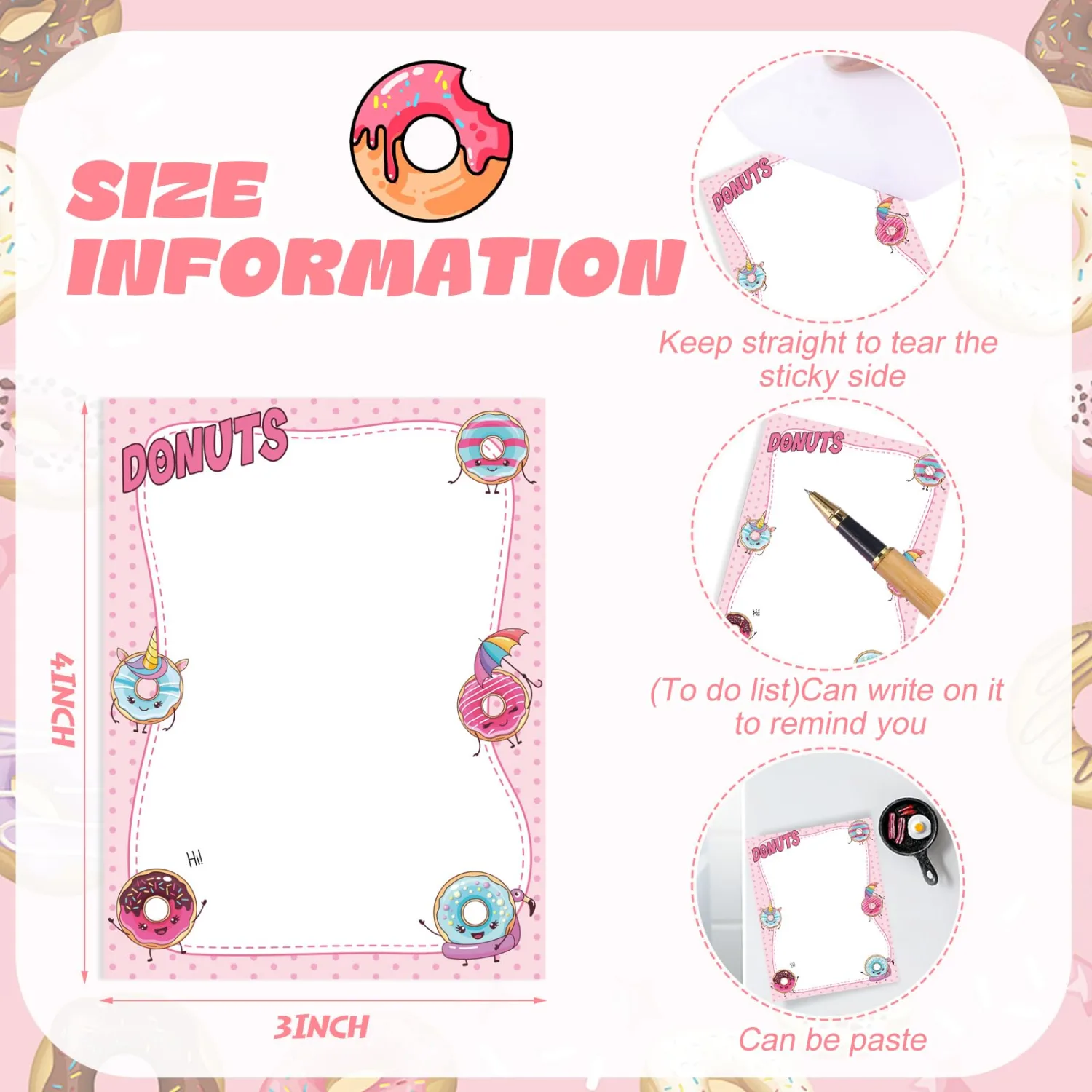 Chiisong 12 Pcs Cute Sticky Notes Gifts Donuts Sticky Notes Party Favors