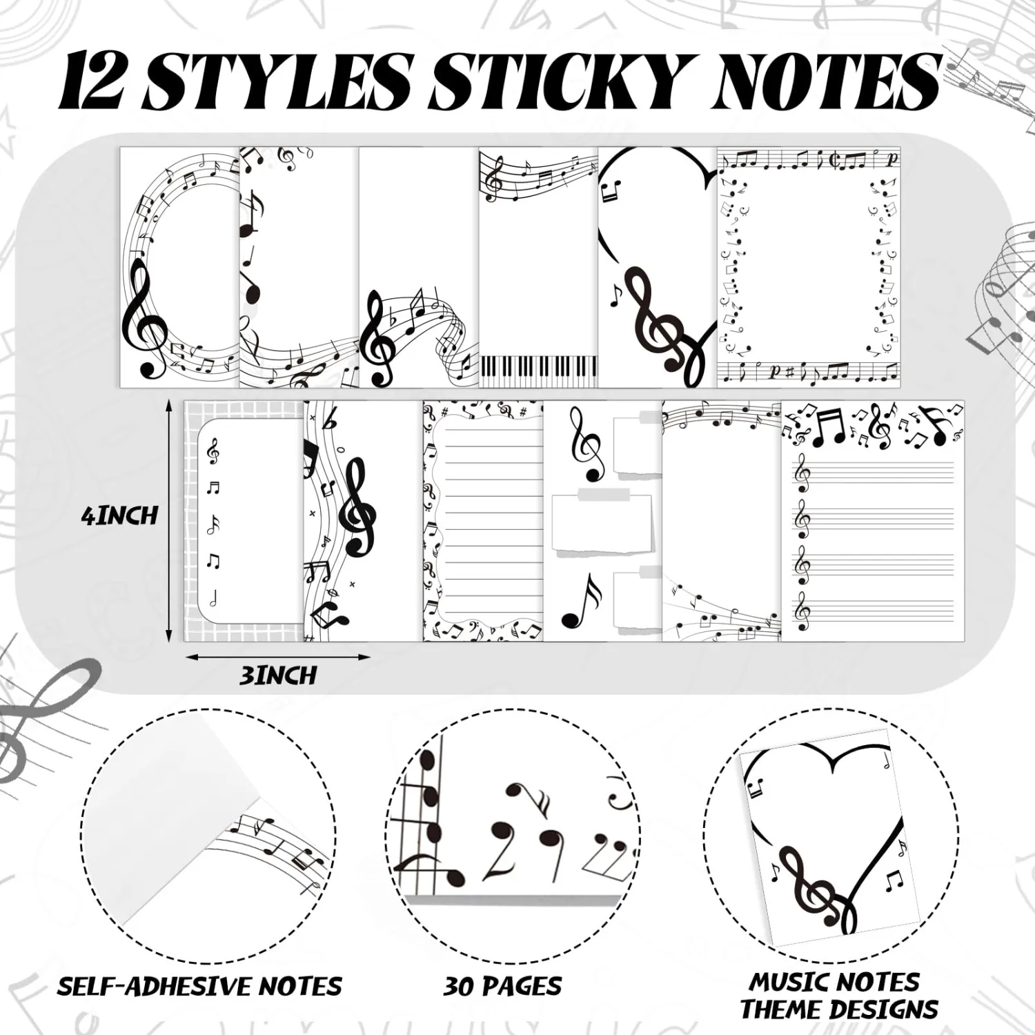 Chiisong 12 Pcs Music Sticky Notes Music Teacher Supplies Musical memo