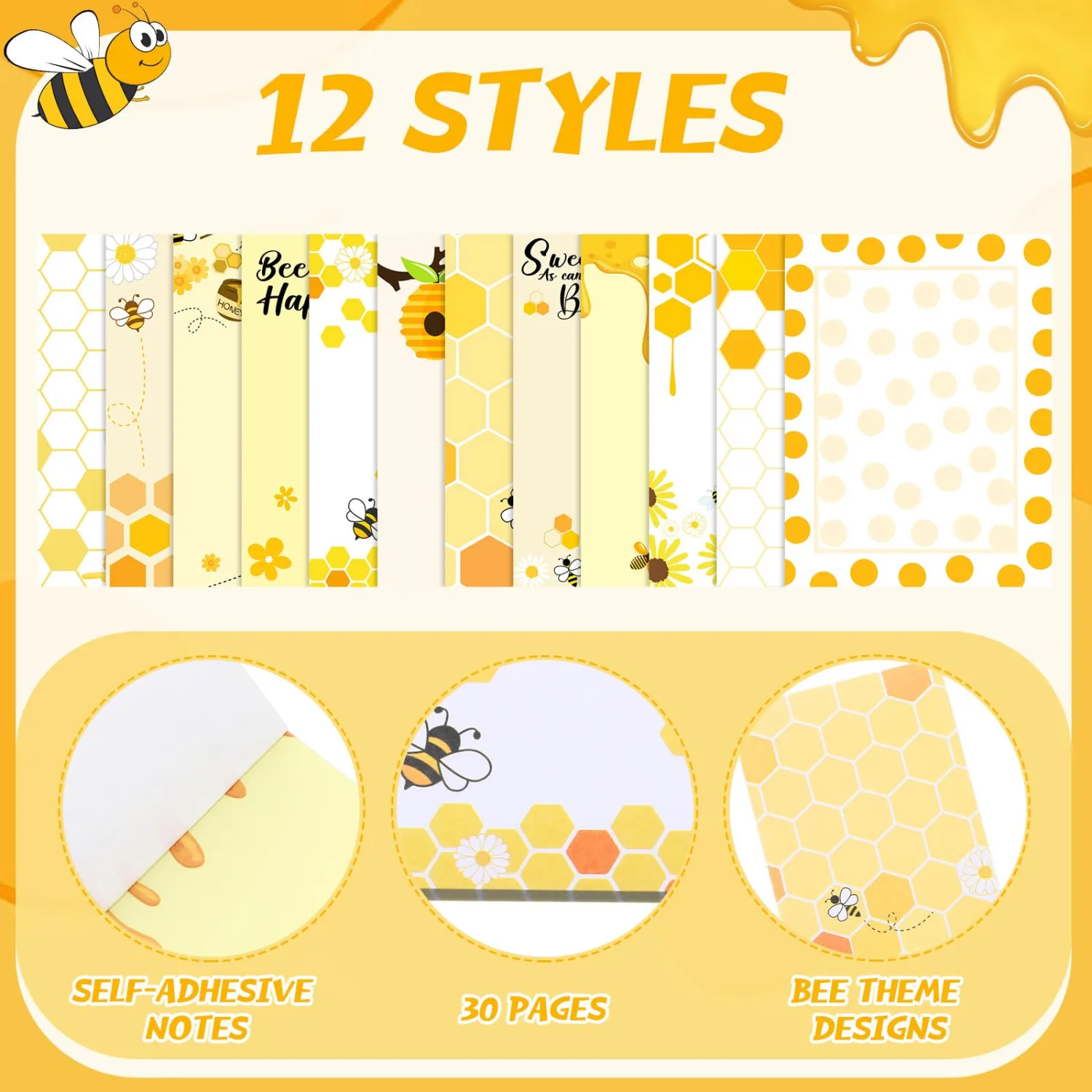 Chiisong 12 Pcs Bee Sticky Notes Gifts Notepad for Women