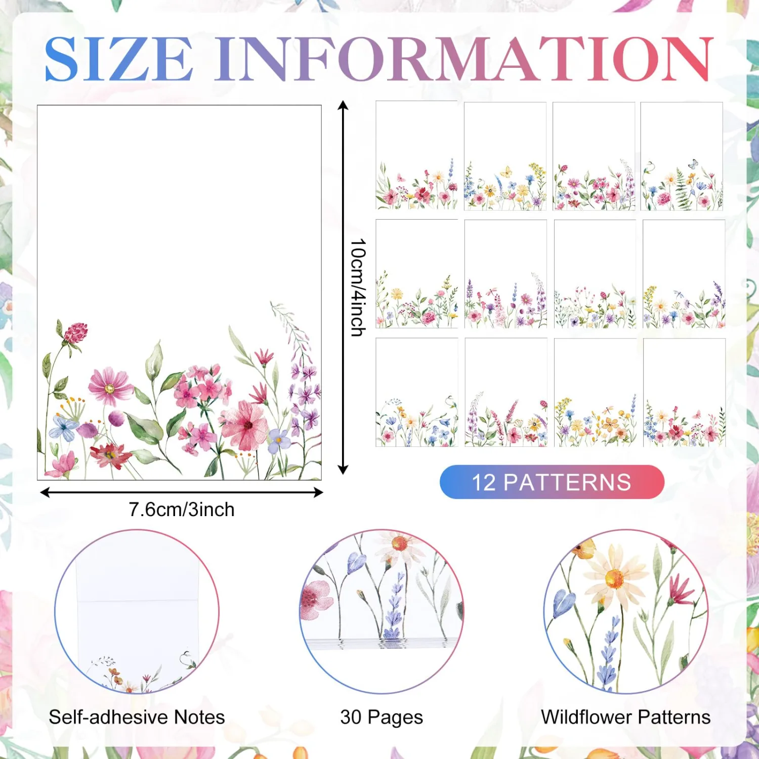 Chiisong 12 Pads Wildflower Sticky Notes Flower Sticky Notes