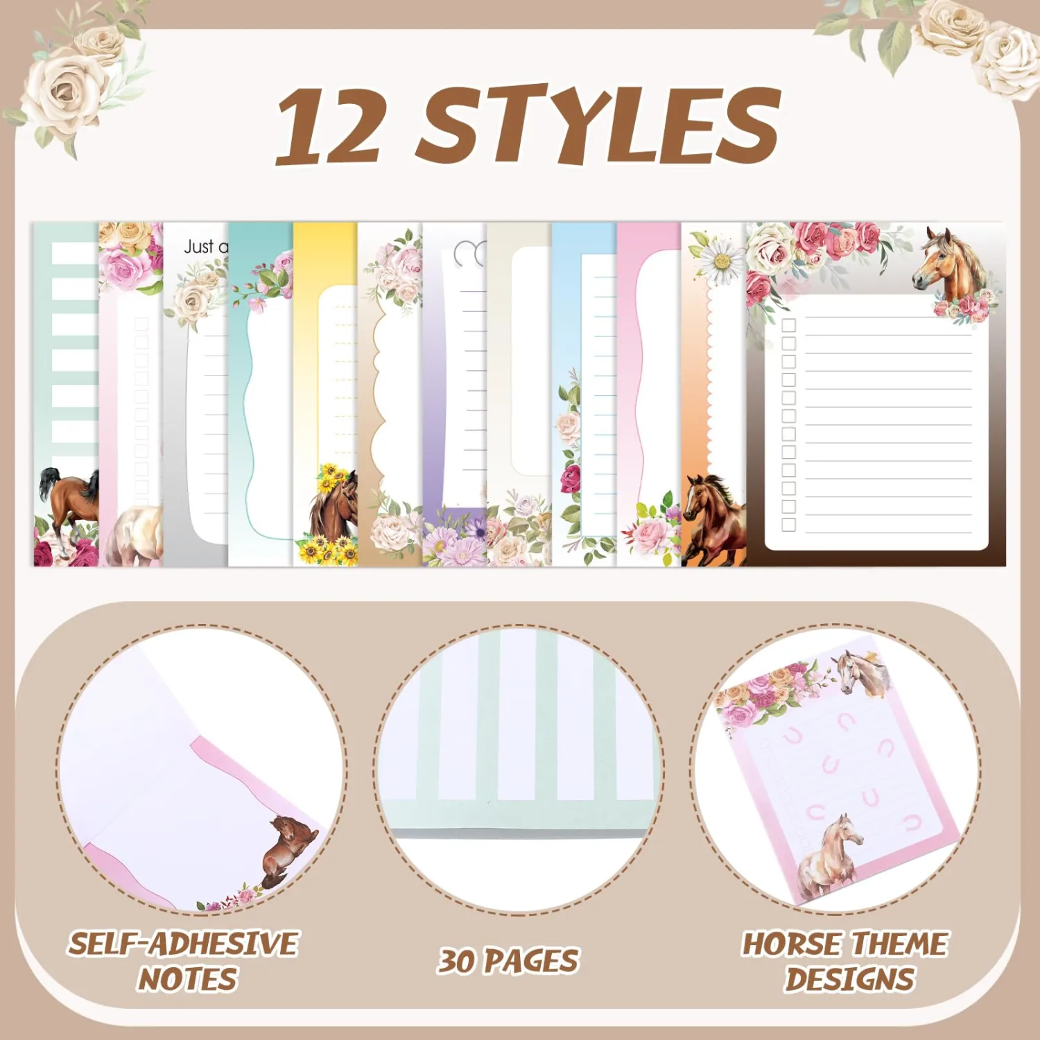 Chiisong 12 Pcs Horse Sticky Notes Horse Gifts for Women