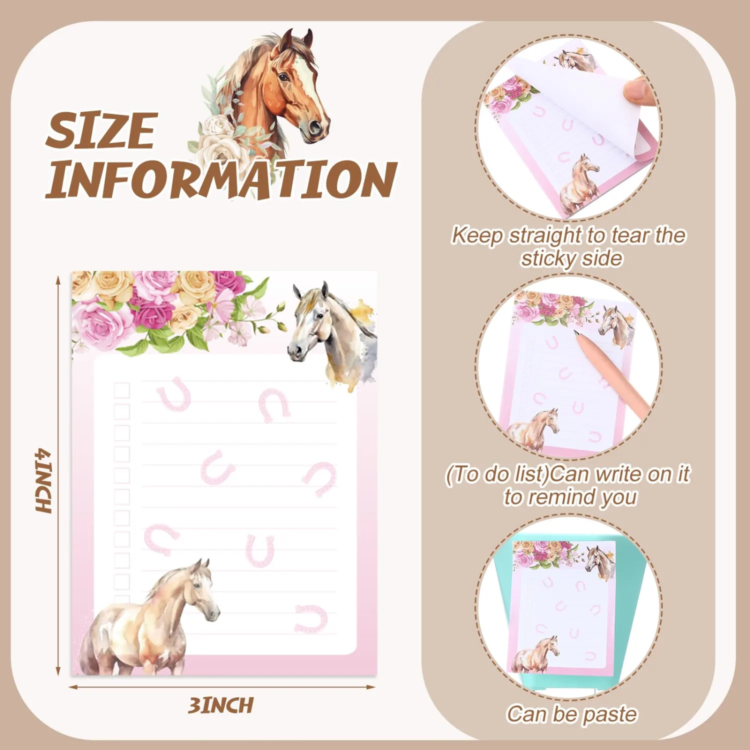 Chiisong 12 Pcs Horse Sticky Notes Horse Gifts for Women