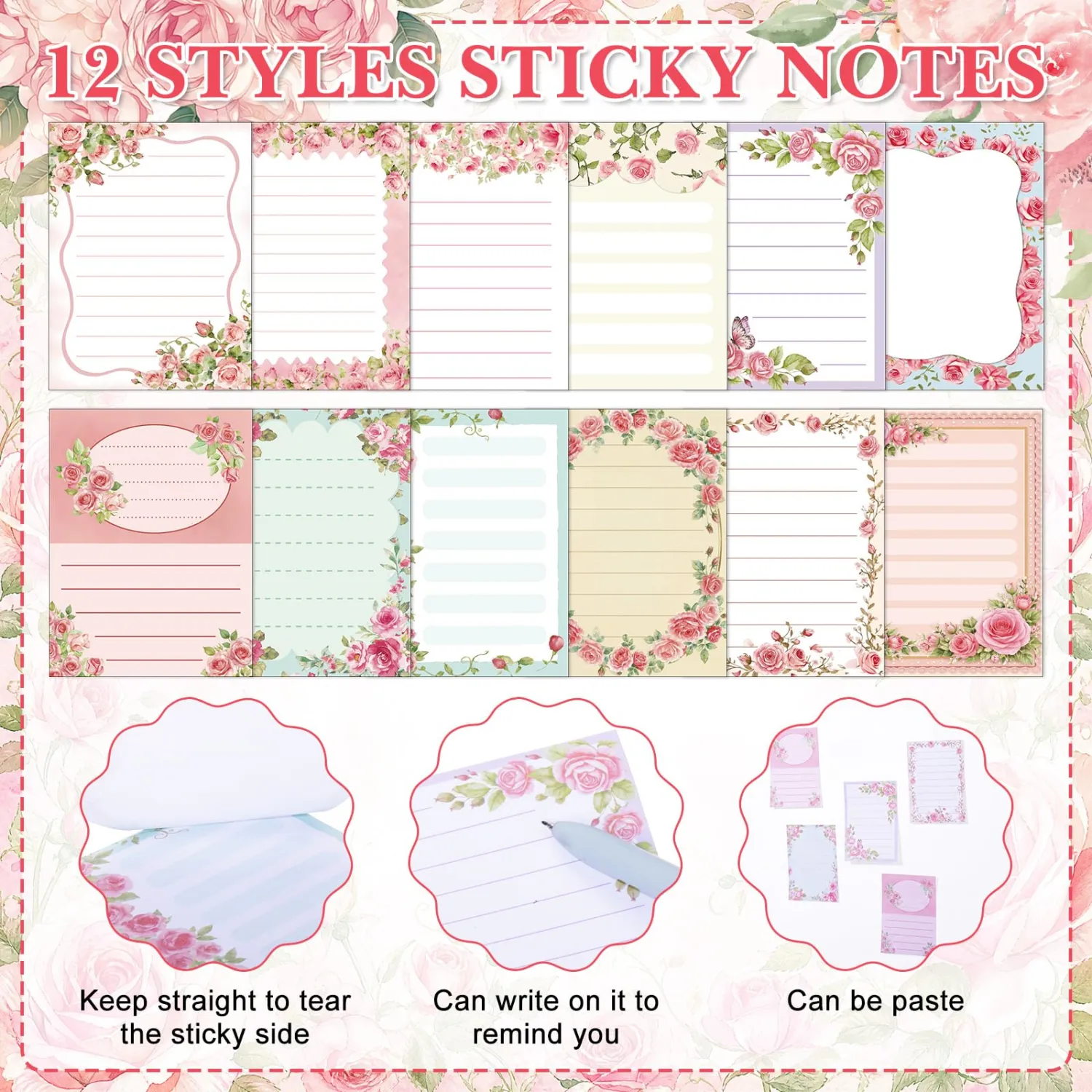 Chiisong 12 Pcs Cute Sticky Notes for Women Gift Floral Sticky Notes