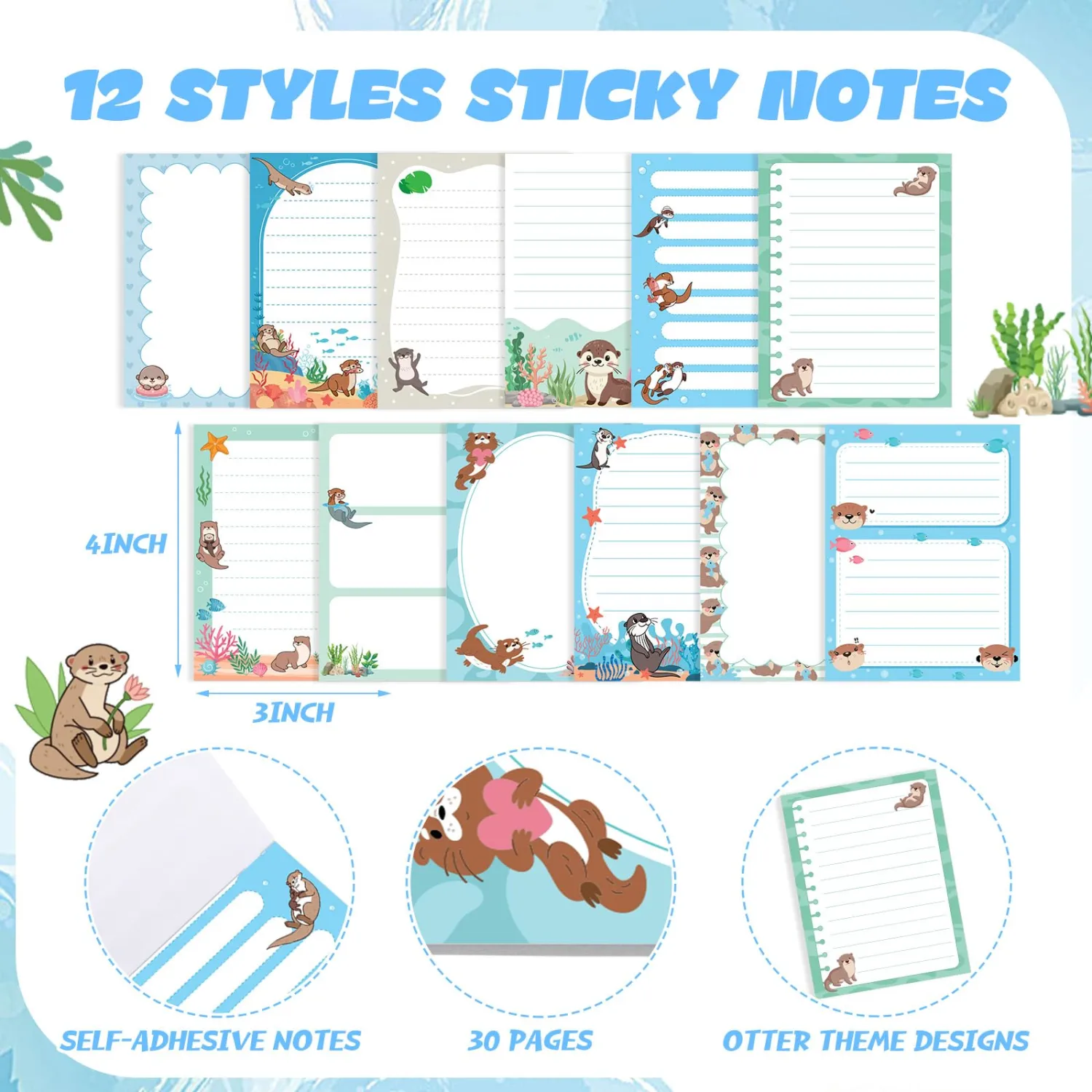 Chiisong 12 Pads Otters Sticky Notes Sea Otter Gifts