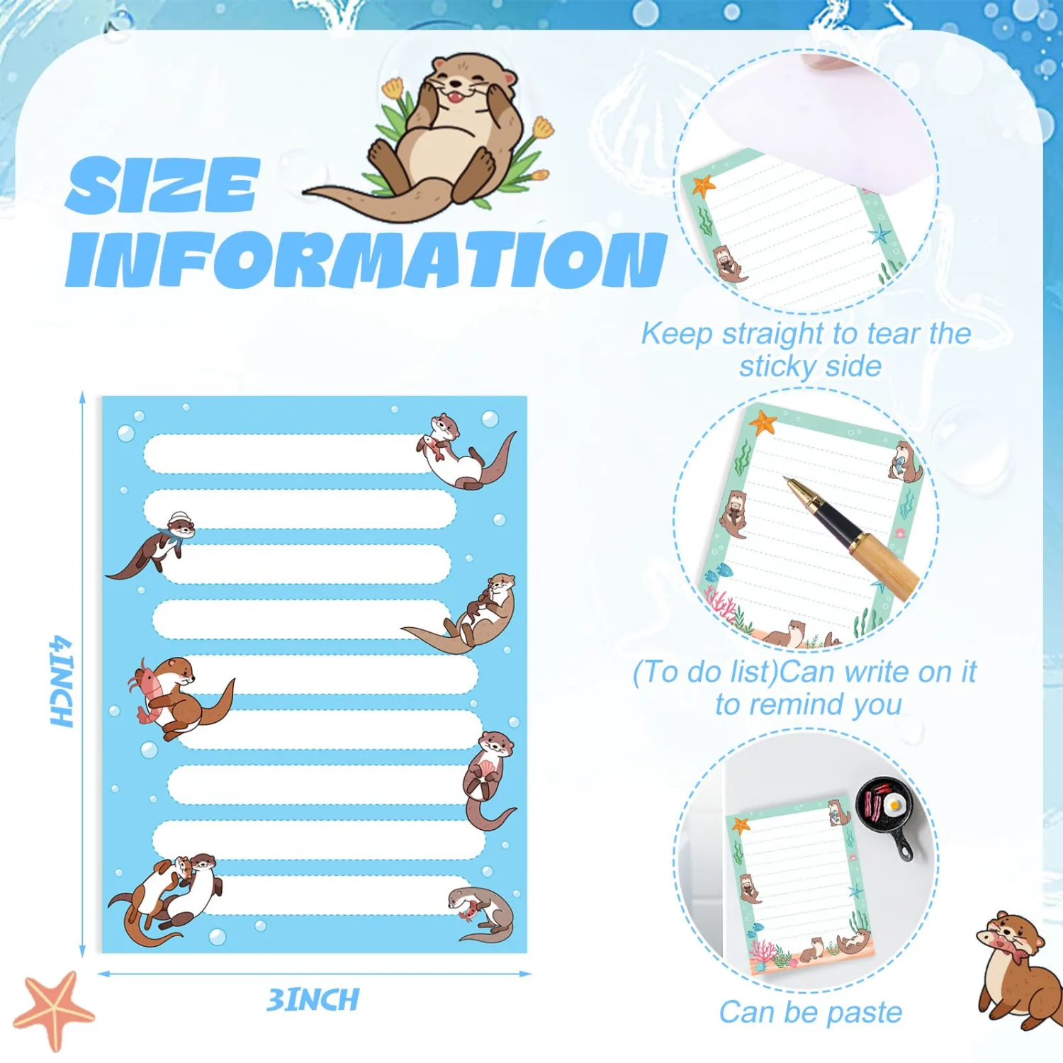 Chiisong 12 Pads Otters Sticky Notes Sea Otter Gifts