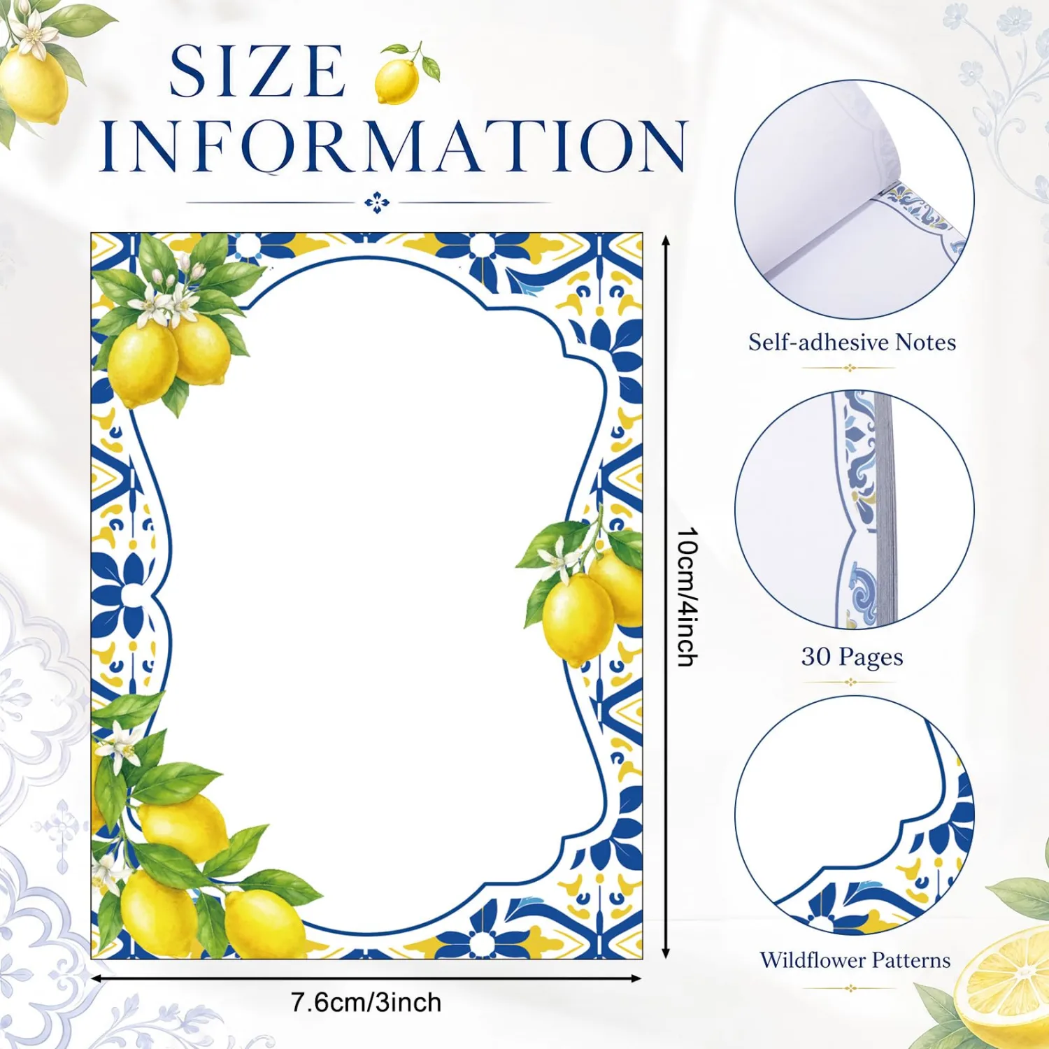 Chiisong 12 Pads Capri Lemon Sticky Notes Blue Tiles Yellow Adhesive Memo