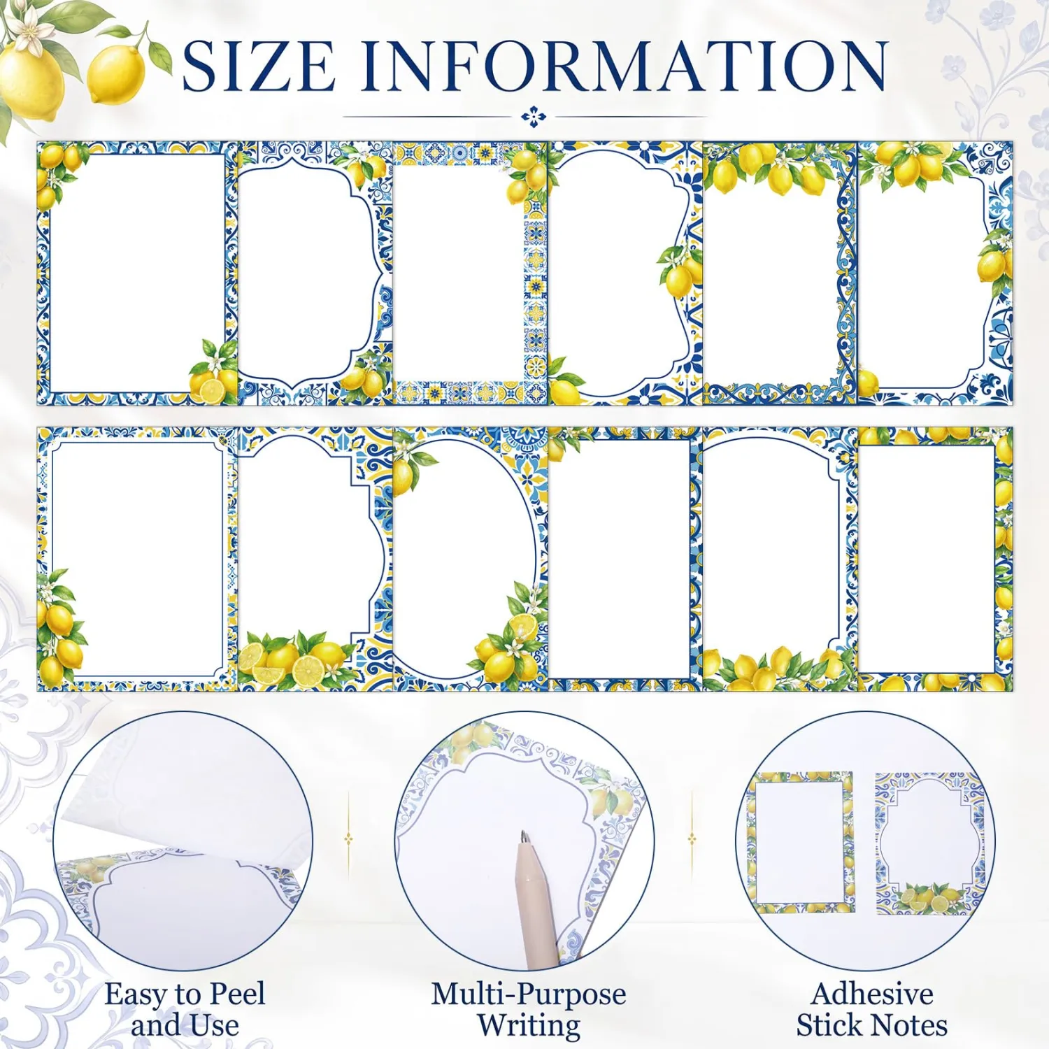 Chiisong 12 Pads Capri Lemon Sticky Notes Blue Tiles Yellow Adhesive Memo