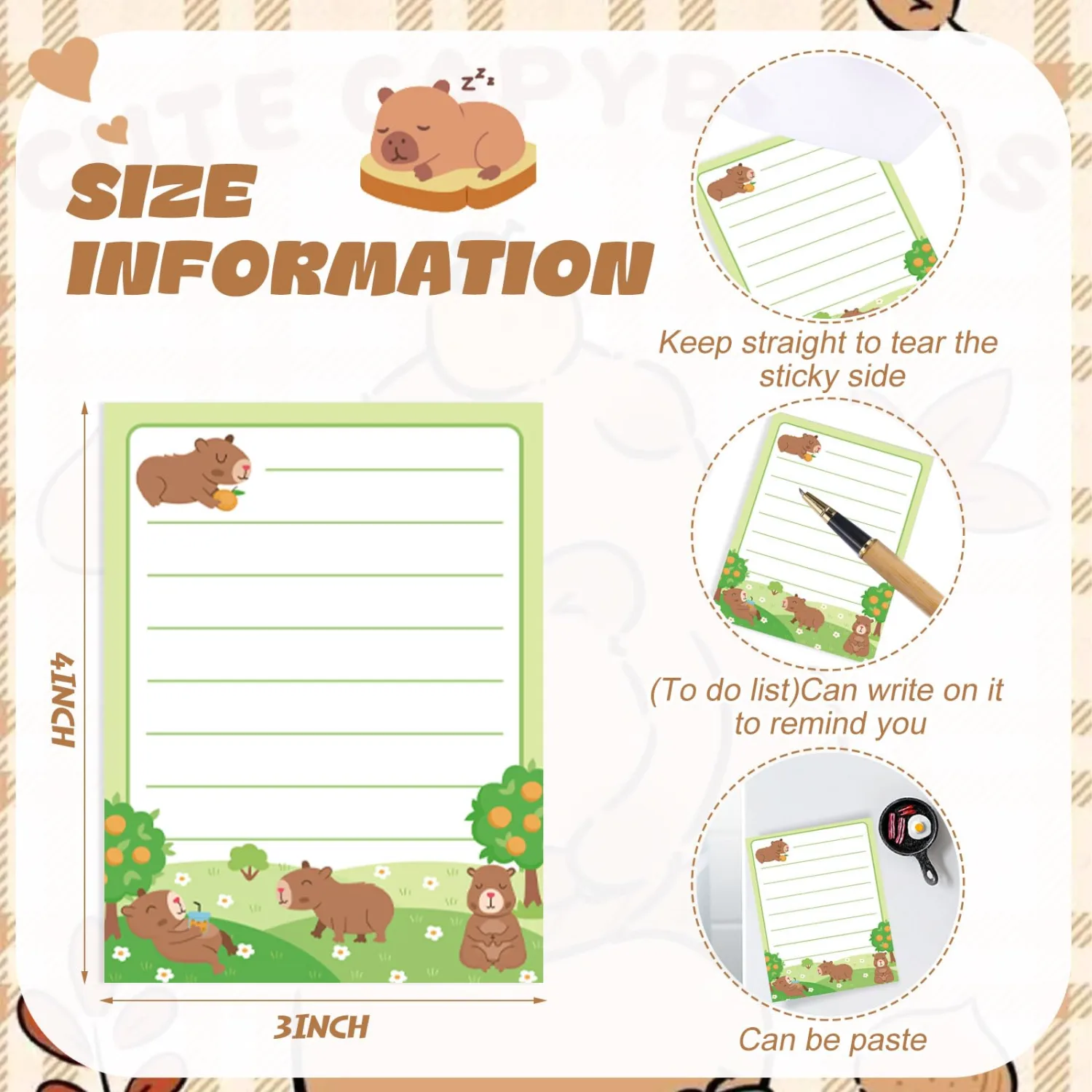 Chiisong 12 Pcs Capybara Sticky Notes Gifts Cute Sticky Notes