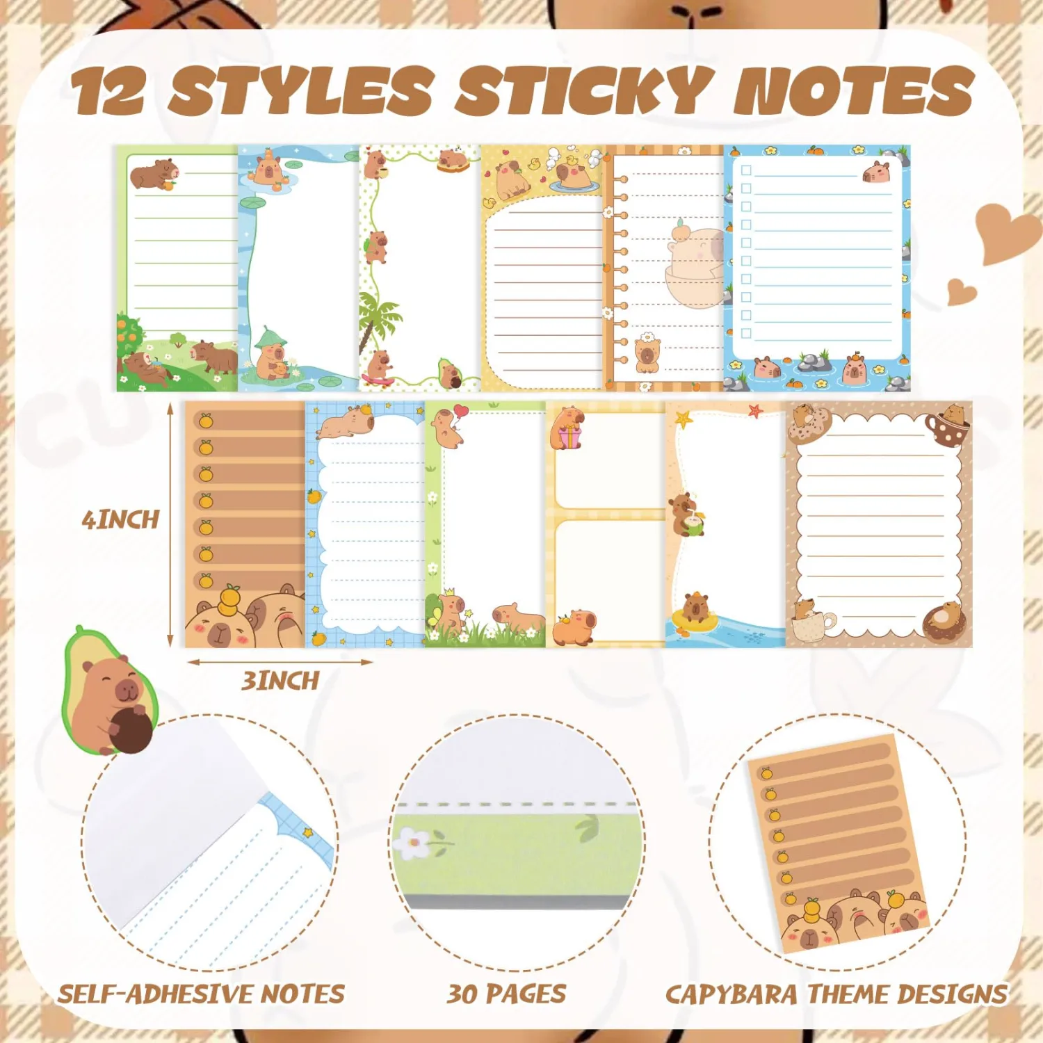 Chiisong 12 Pcs Capybara Sticky Notes Gifts Cute Sticky Notes