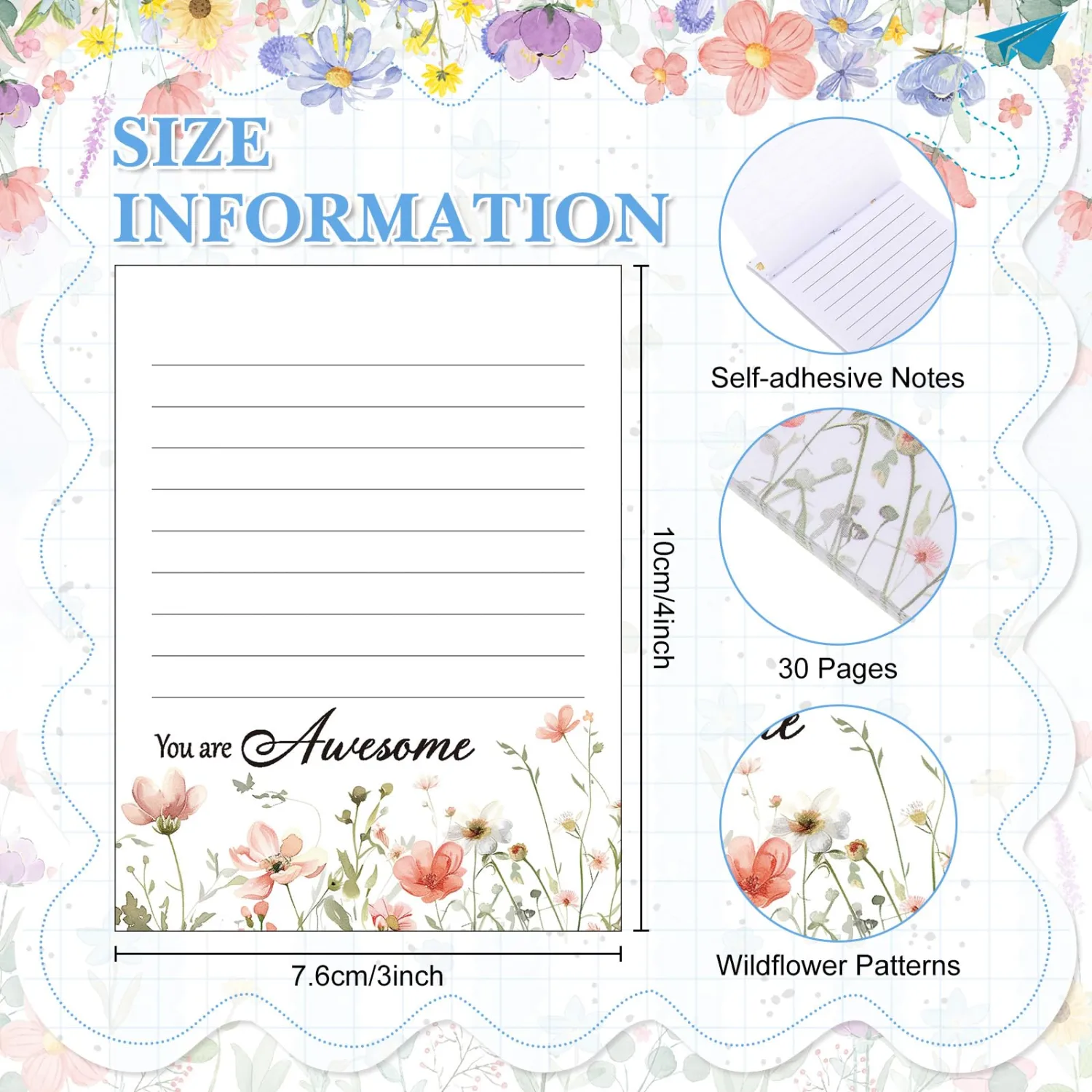 Chiisong 12 Pads Wildflower Sticky Notes Flower Gift