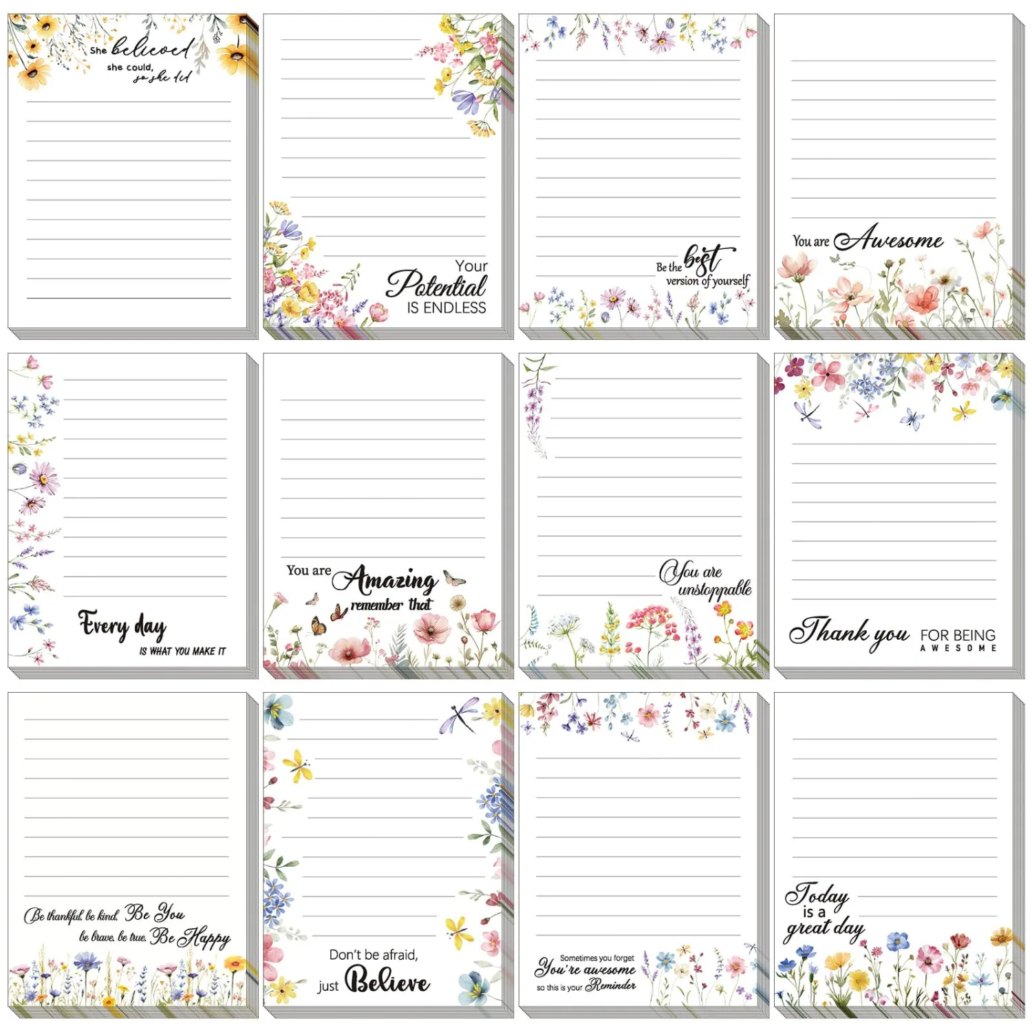 Chiisong 12 Pads Wildflower Sticky Notes Flower Gift