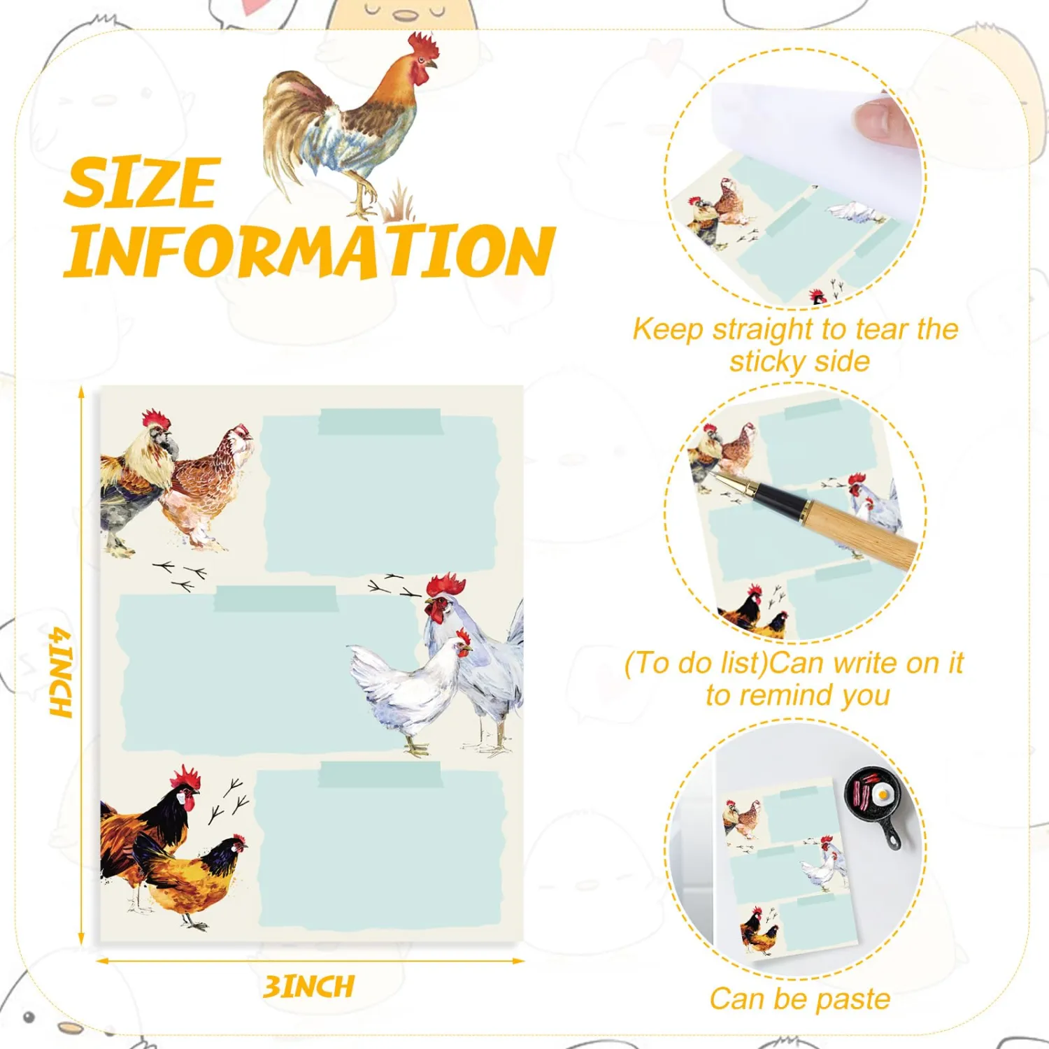 Chiisong 12 Pads Chicken Sticky Notes Cute Sticky Notes Roosters Gifts