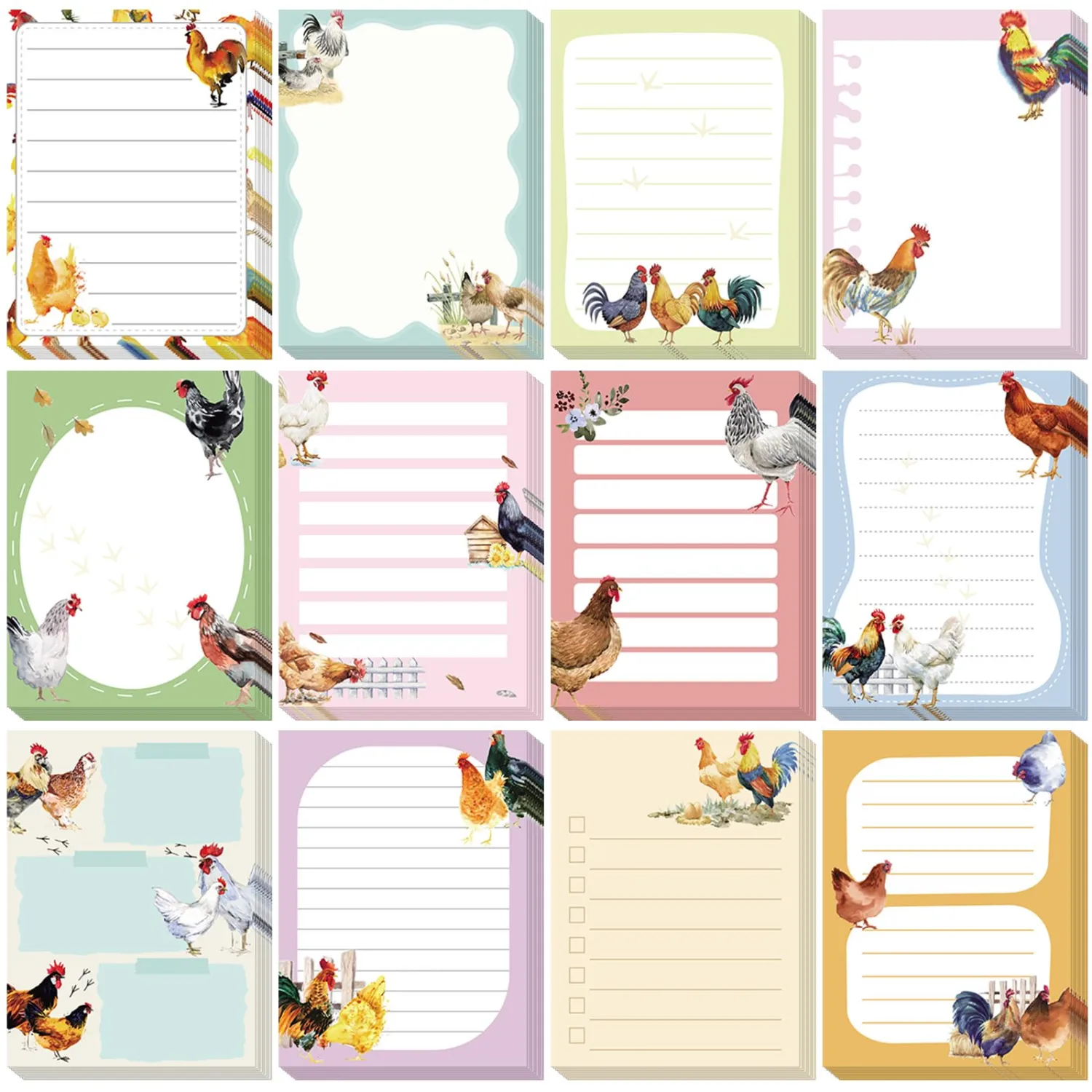 Chiisong 12 Pads Chicken Sticky Notes Cute Sticky Notes Roosters Gifts