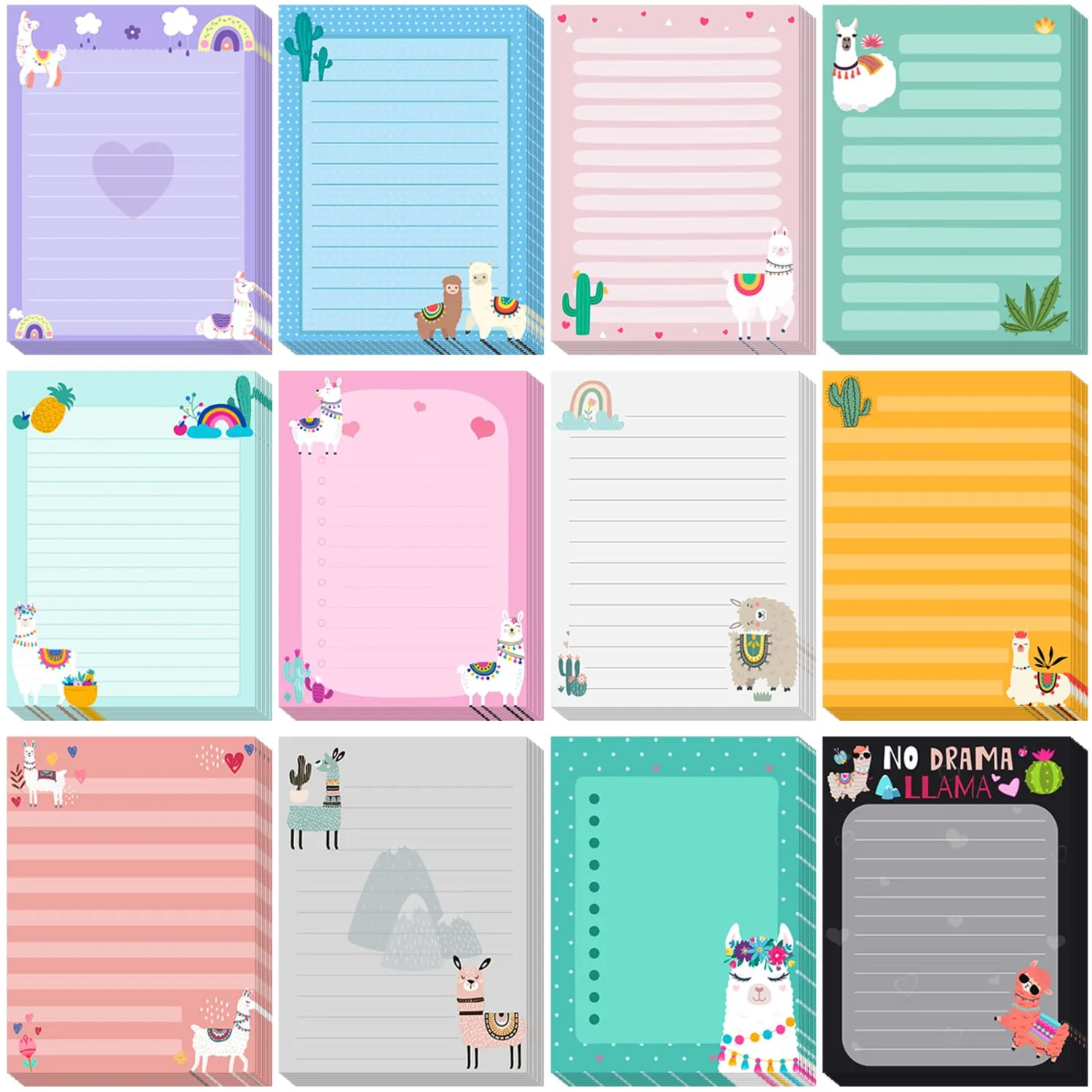 Chiisong 12 Pcs Llama Sticky Notes Llama Gifts Cute Alpaca Notepads