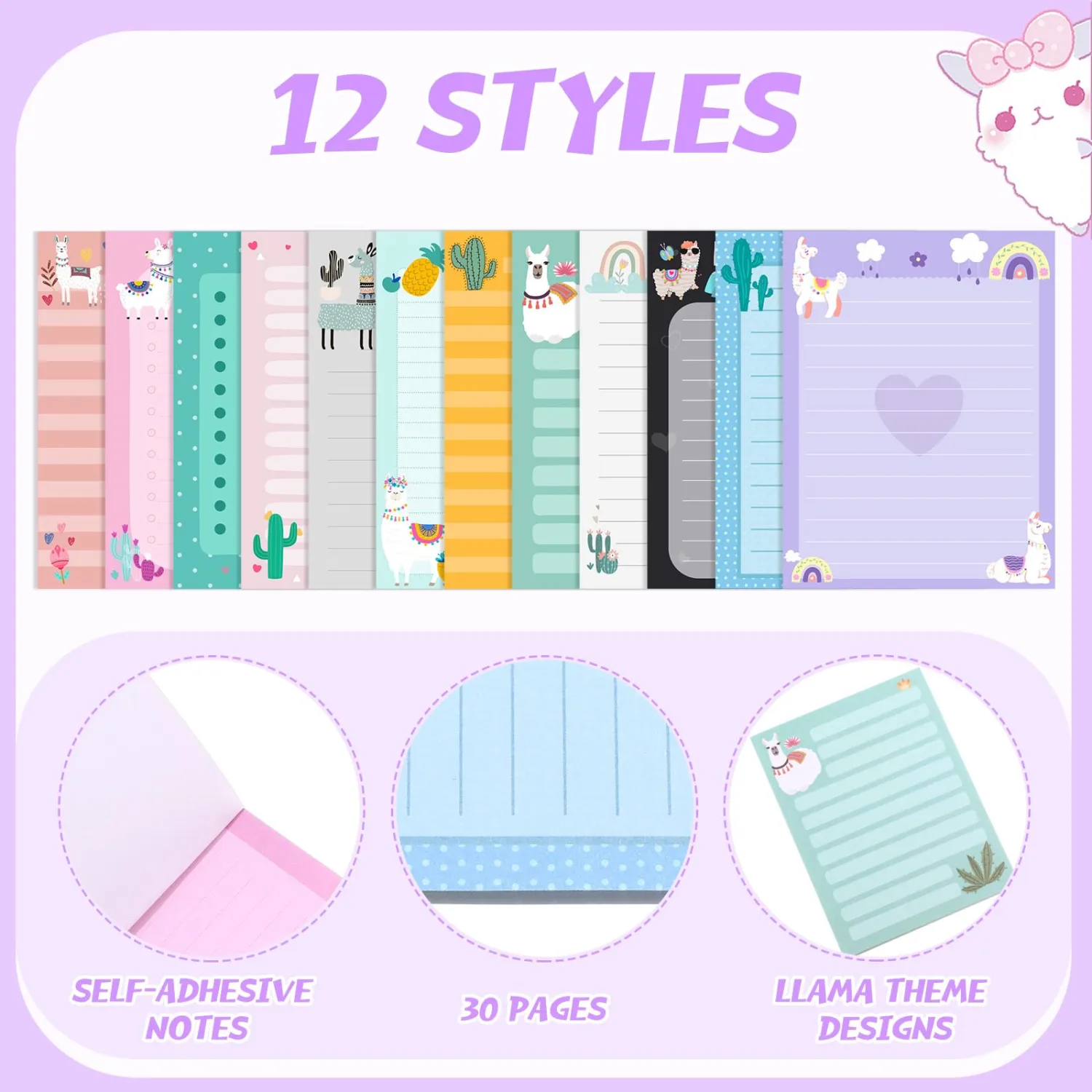 Chiisong 12 Pcs Llama Sticky Notes Llama Gifts Cute Alpaca Notepads