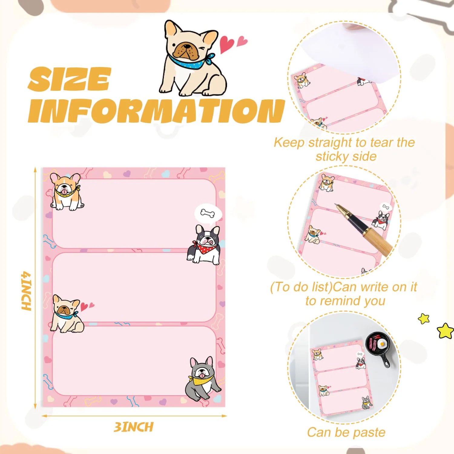 Chiisong 12 Pcs French Dog Sticky Notes Kawaii Notepads