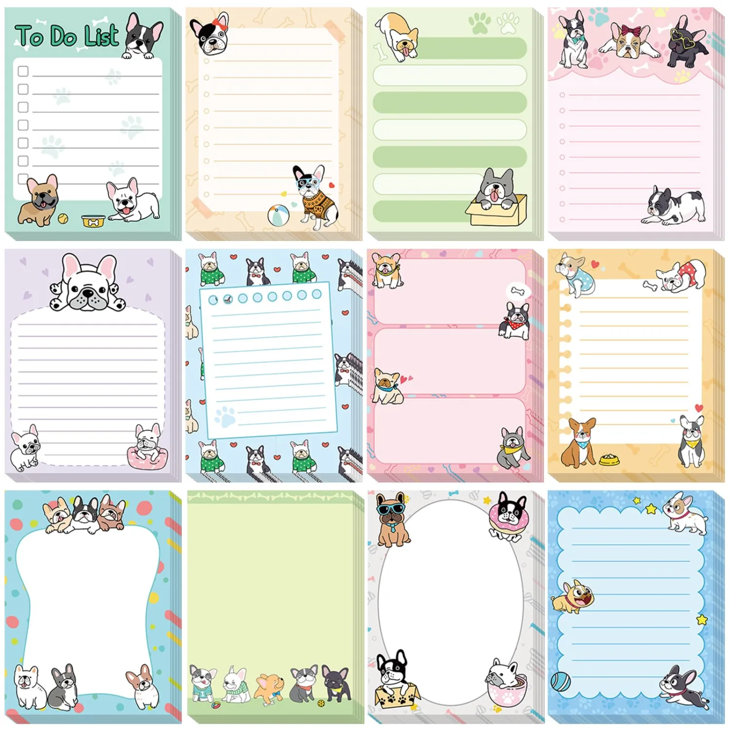 Chiisong 12 Pcs French Dog Sticky Notes Kawaii Notepads