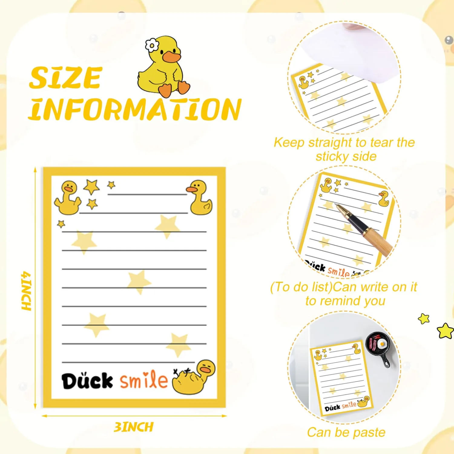 Chiisong 12 Pcs Duck Lovers Sticky Notes Yellow Ducks Self Stick Note Pad