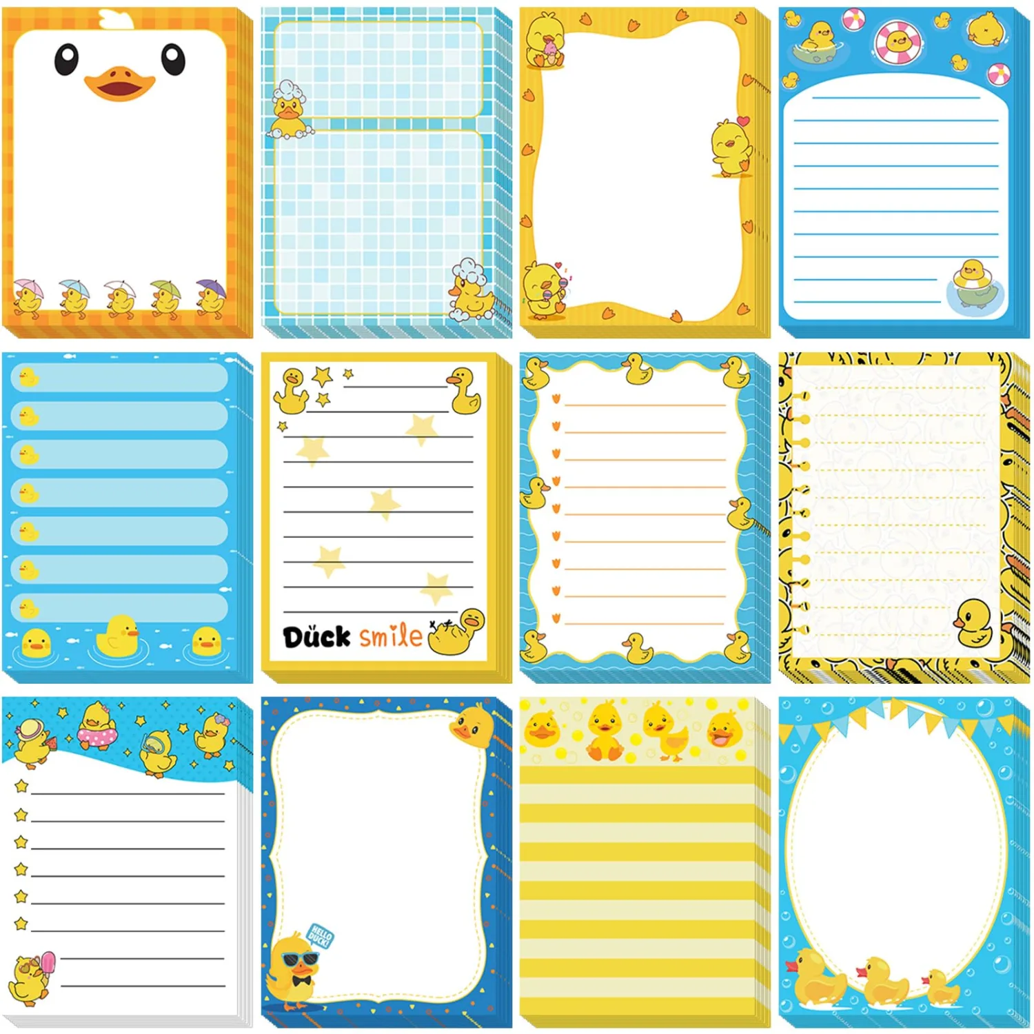 Chiisong 12 Pcs Duck Lovers Sticky Notes Yellow Ducks Self Stick Note Pad