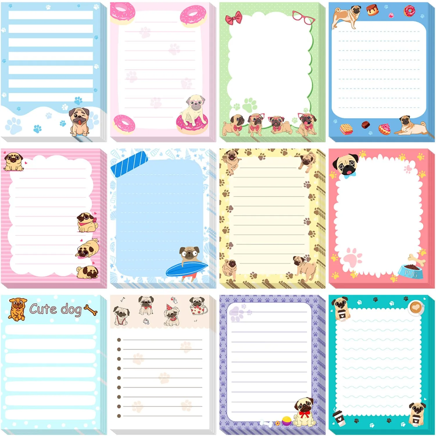 Chiisong 12 Pcs Pug Puppies Sticky to Do List Dog Sticky Notes
