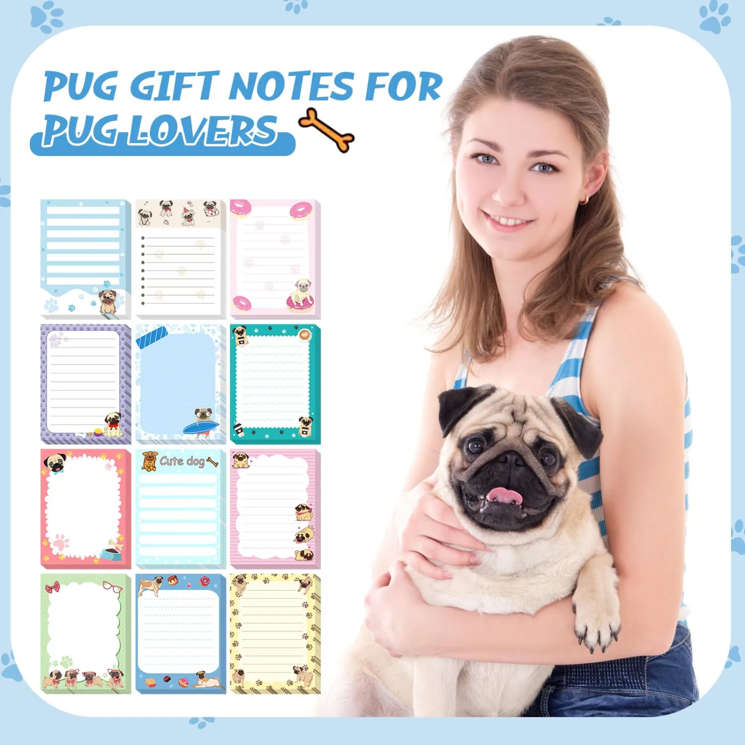 Chiisong 12 Pcs Pug Puppies Sticky to Do List Dog Sticky Notes
