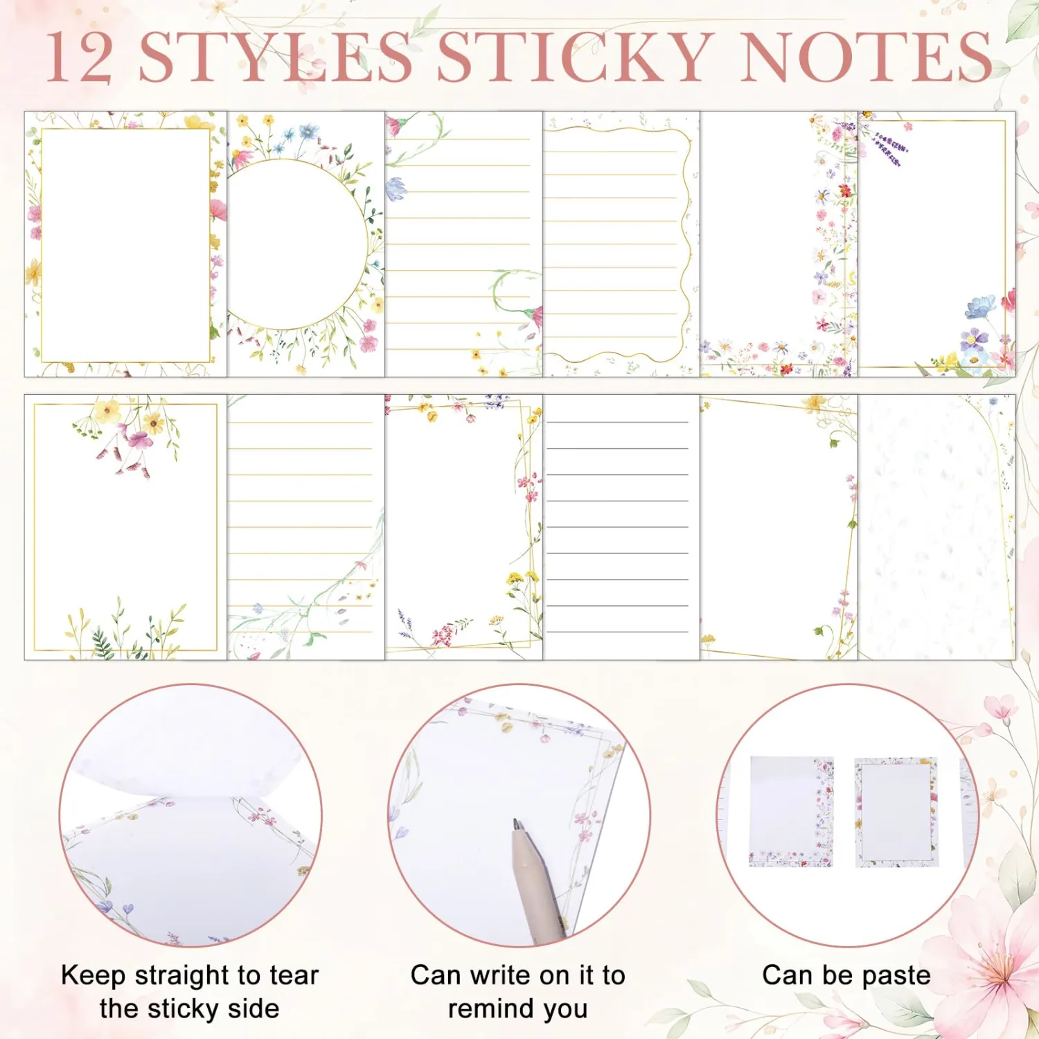 Chiisong 12 Pack Wildflower Sticky Notes Gift, Floral Sticky Notes