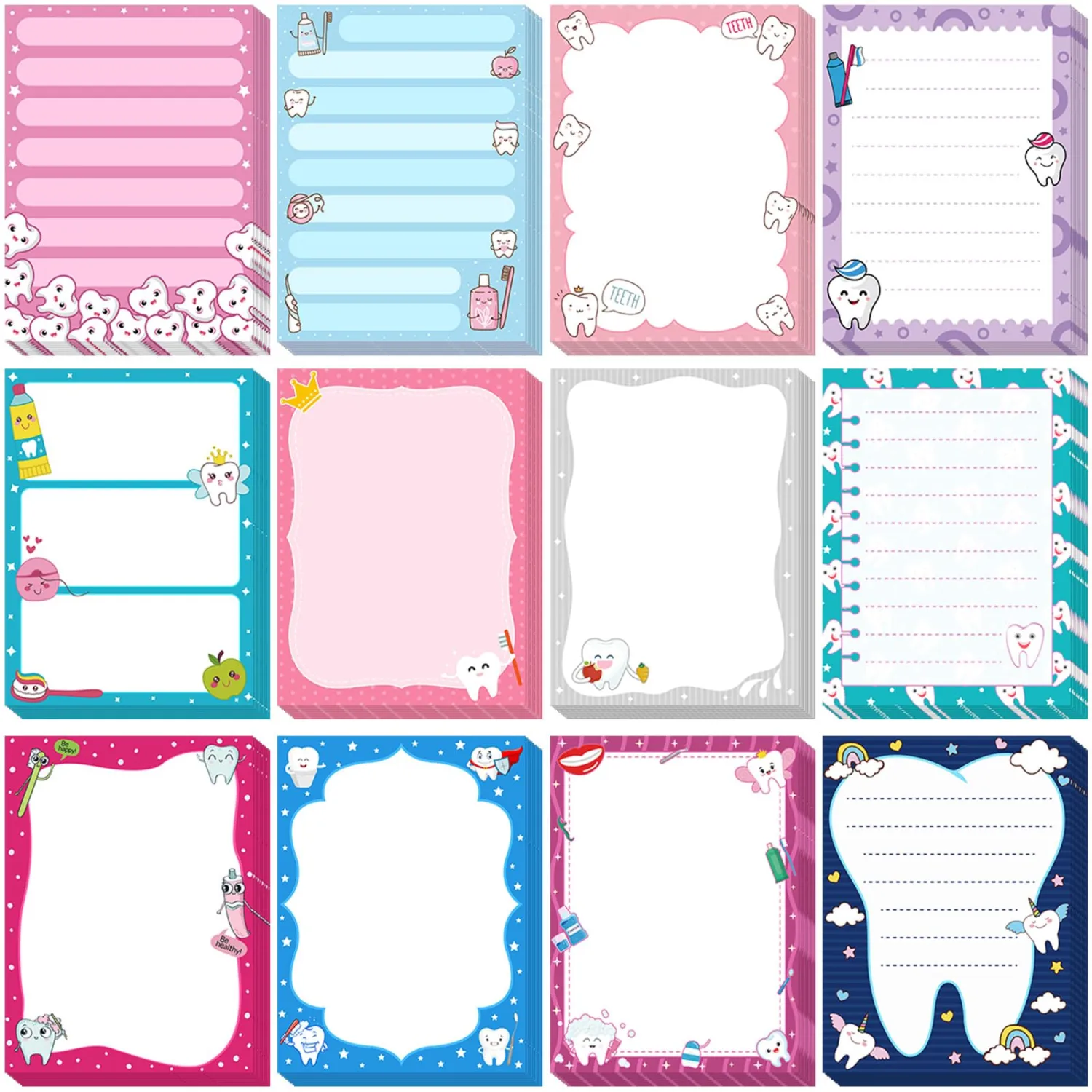 Chiisong 12 Pcs Dental Gifts Dentist Sticky Notes Funny Tooth Notepads